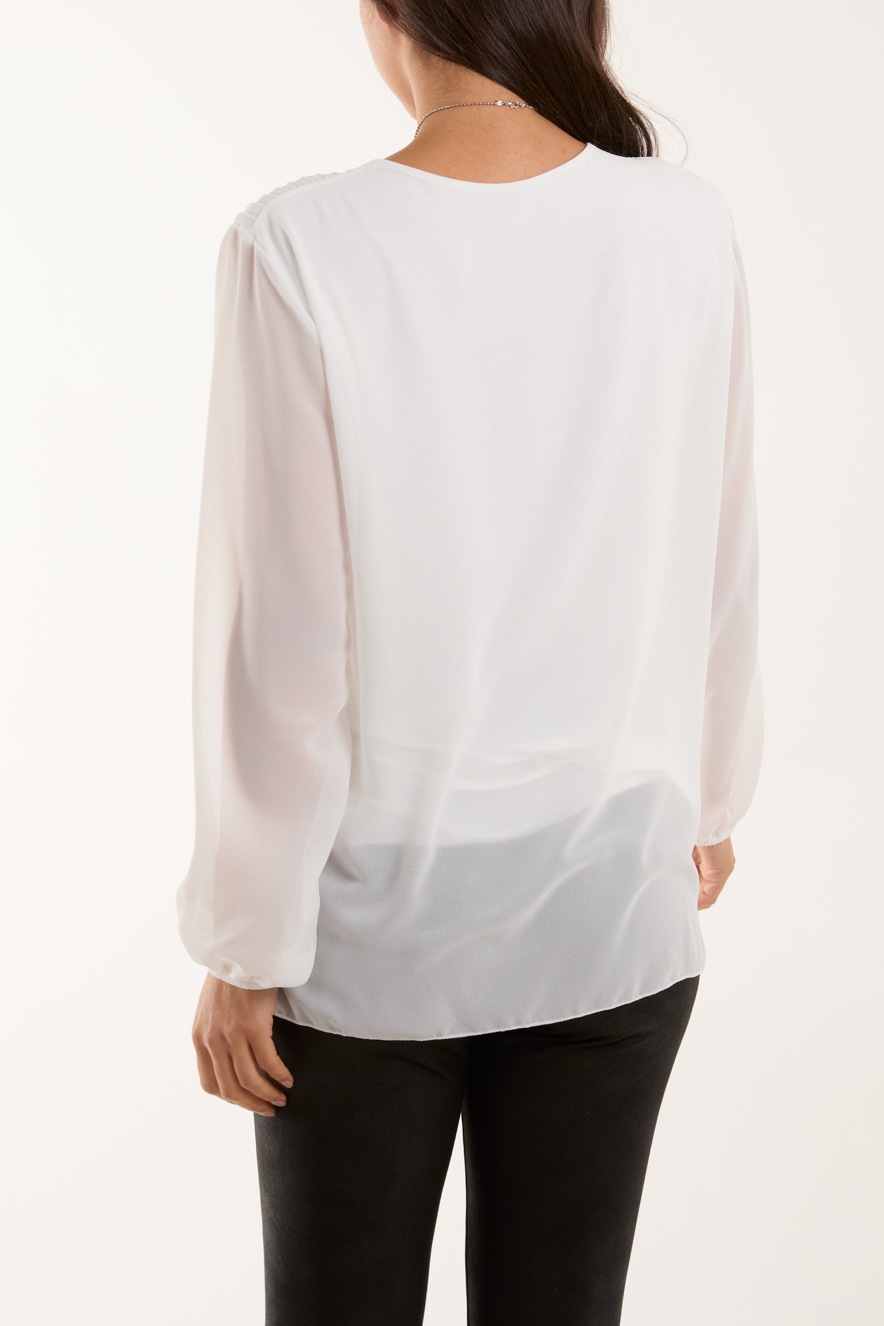 Pleated Long Sleeve Necklace Top