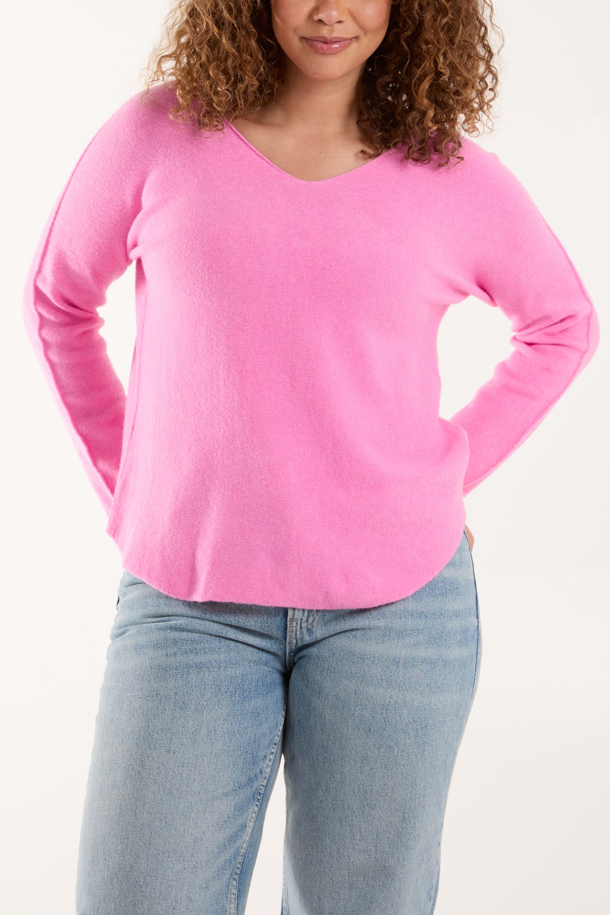 V Neck Jumper With Raw Edge