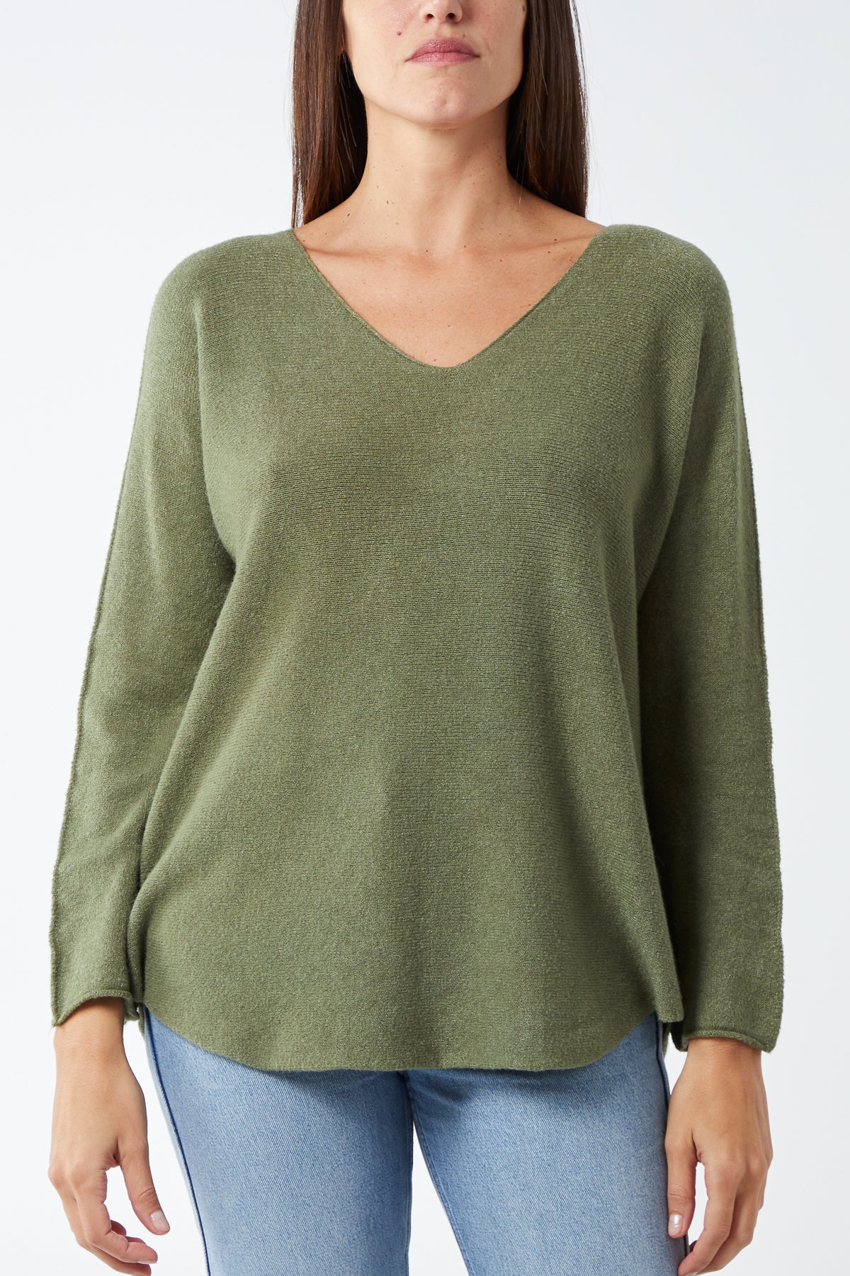 V Neck Jumper With Raw Edge