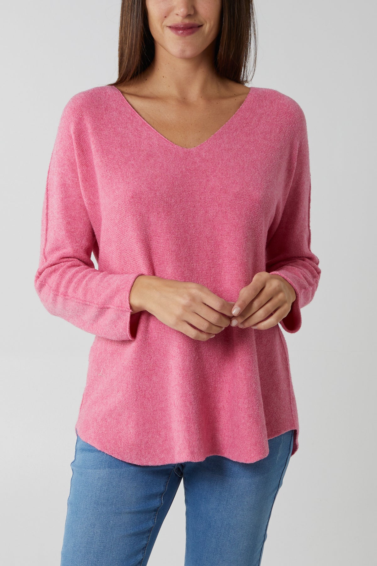 V Neck Jumper With Raw Edge