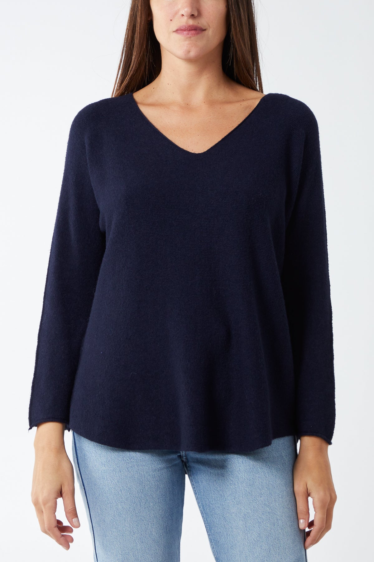 V Neck Jumper With Raw Edge
