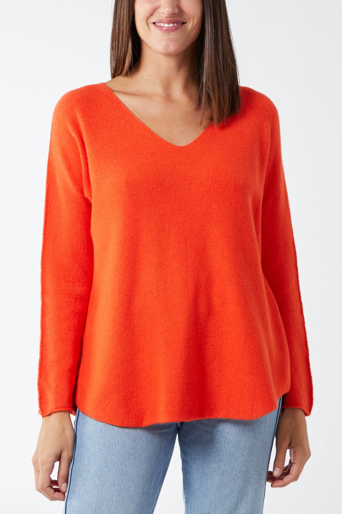 V Neck Jumper With Raw Edge