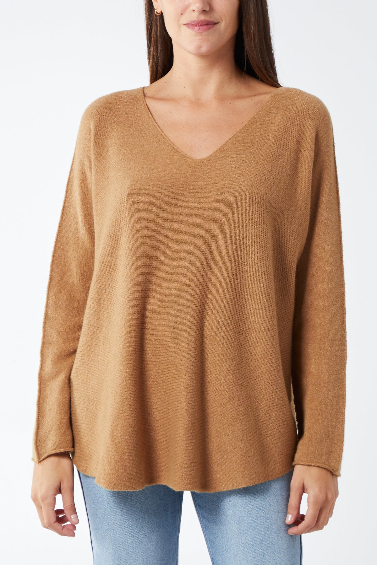 V Neck Jumper With Raw Edge