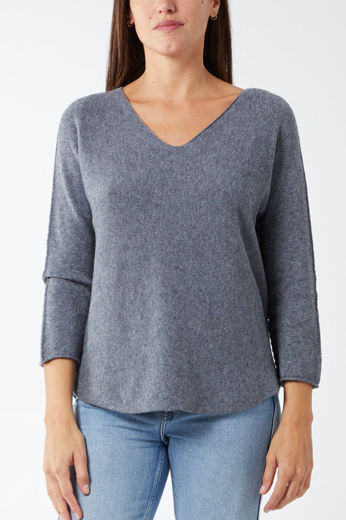 V Neck Jumper With Raw Edge