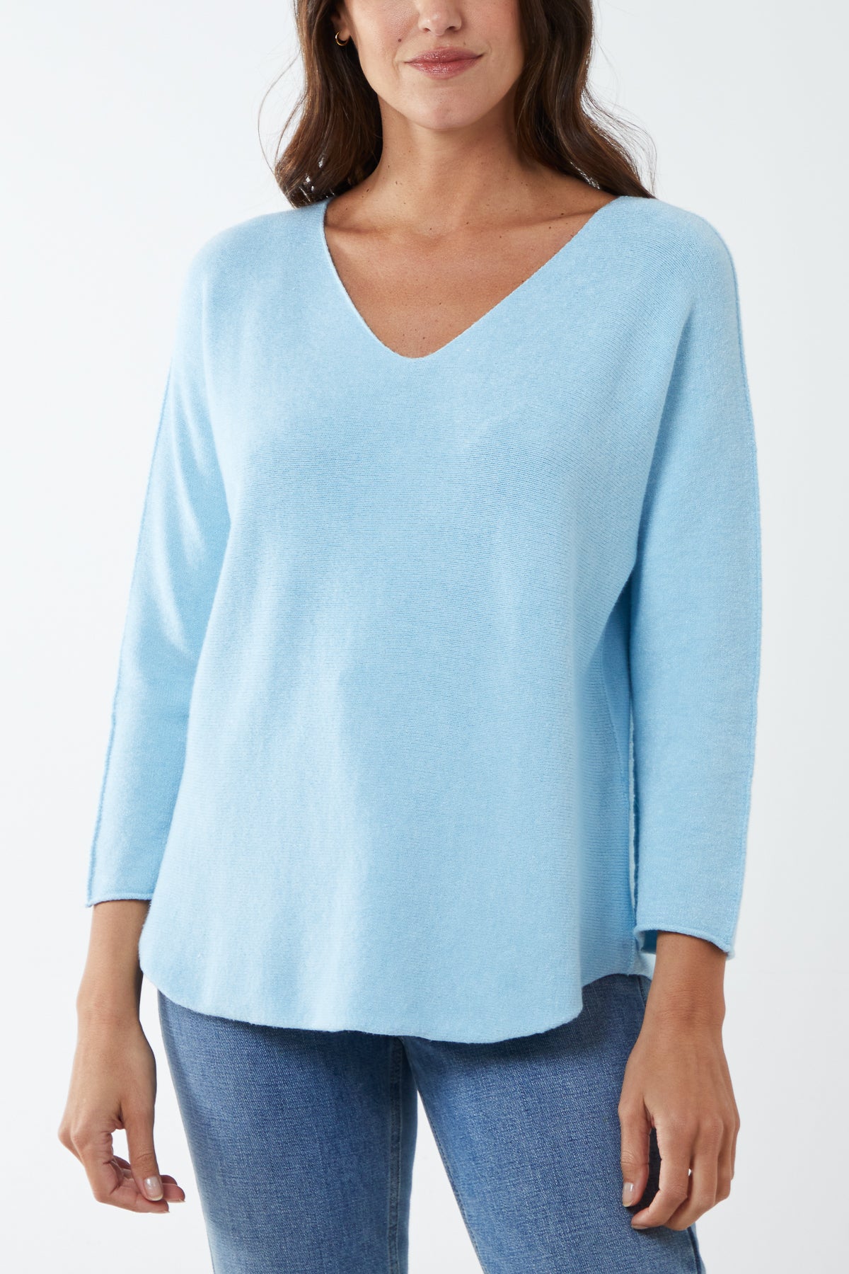 V Neck Jumper With Raw Edge