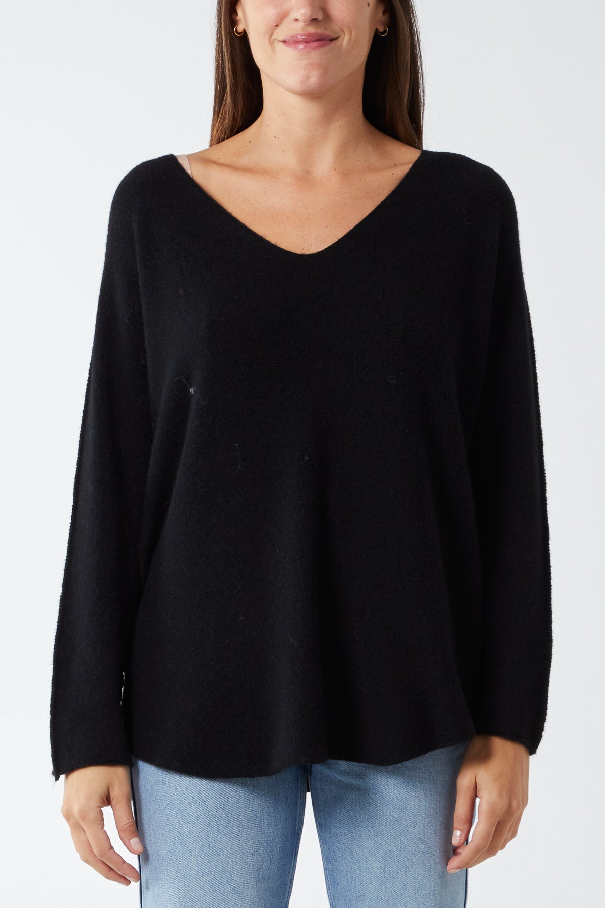 V Neck Jumper With Raw Edge