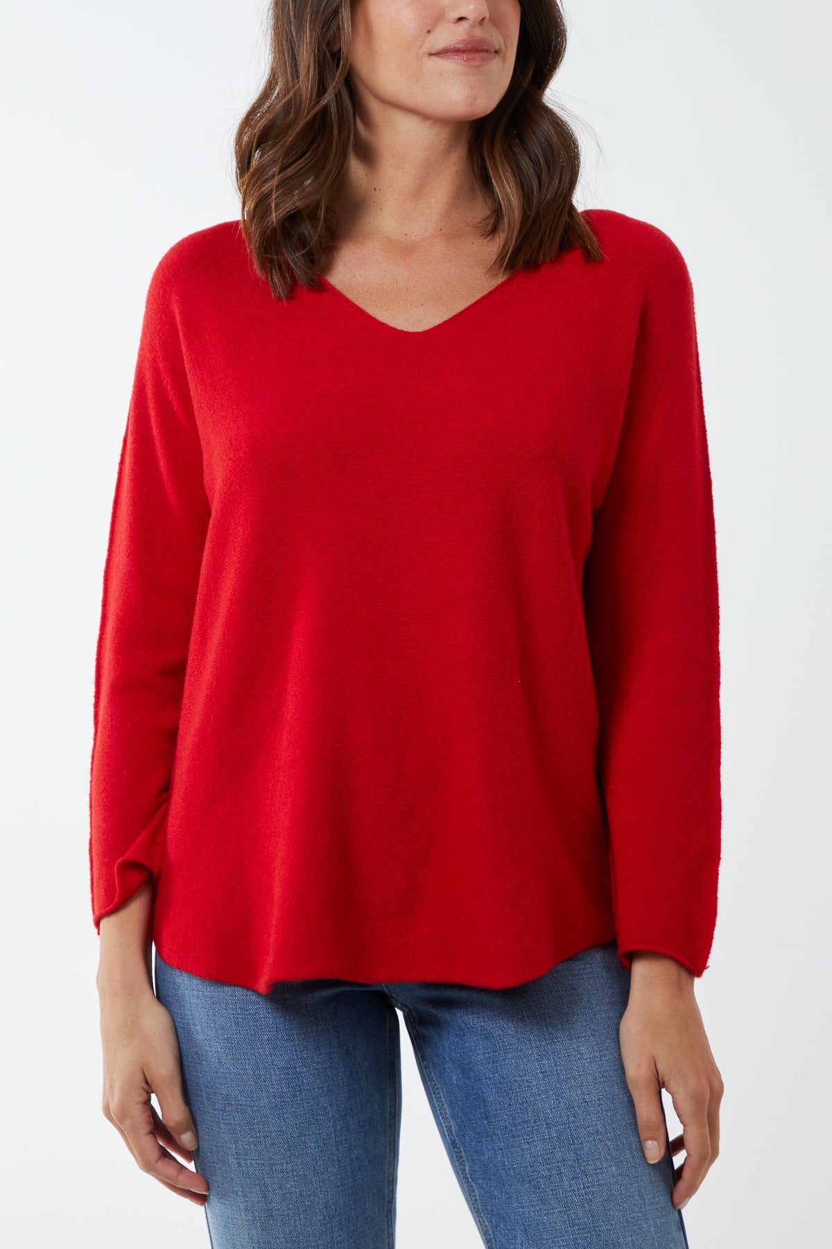 V Neck Jumper With Raw Edge