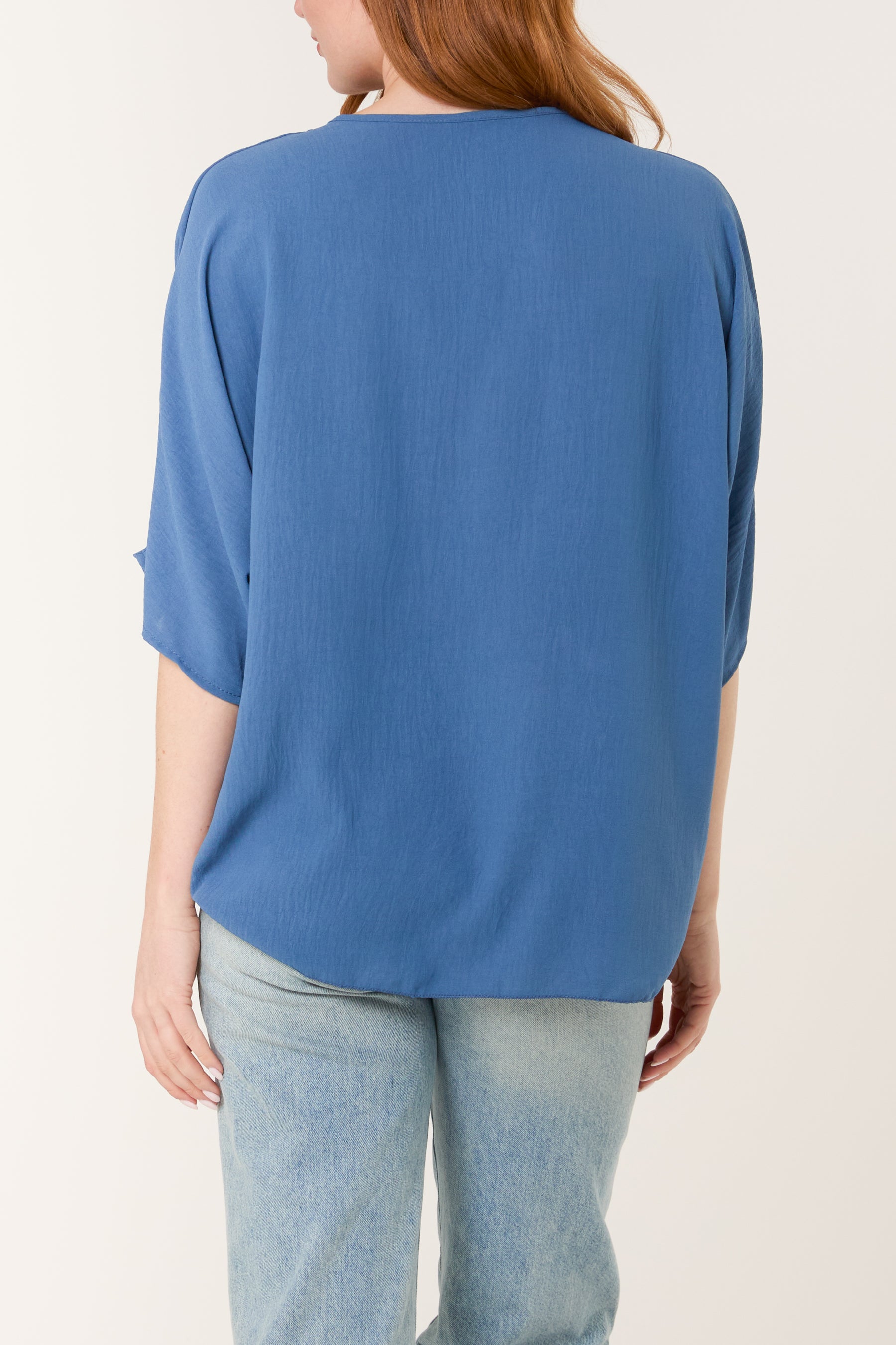 V-Neck Centre Front Tie Hem Blouse