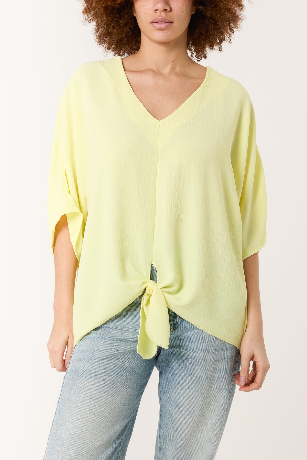 V-Neck Centre Front Tie Hem Blouse