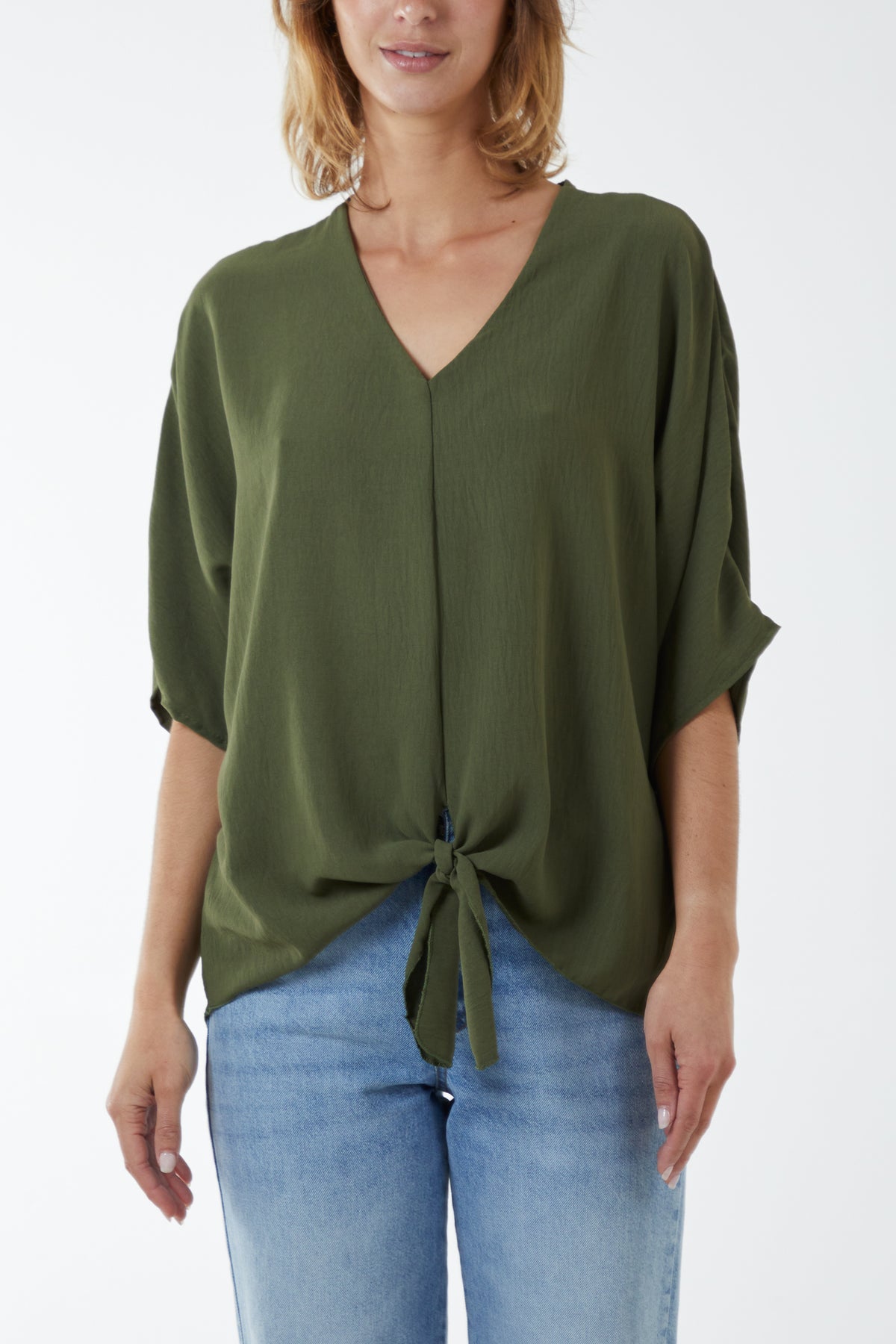 V-Neck Centre Front Tie Hem Blouse