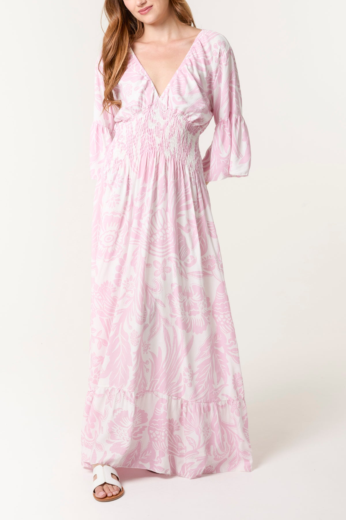 Floral Shirred Waist Maxi Dress