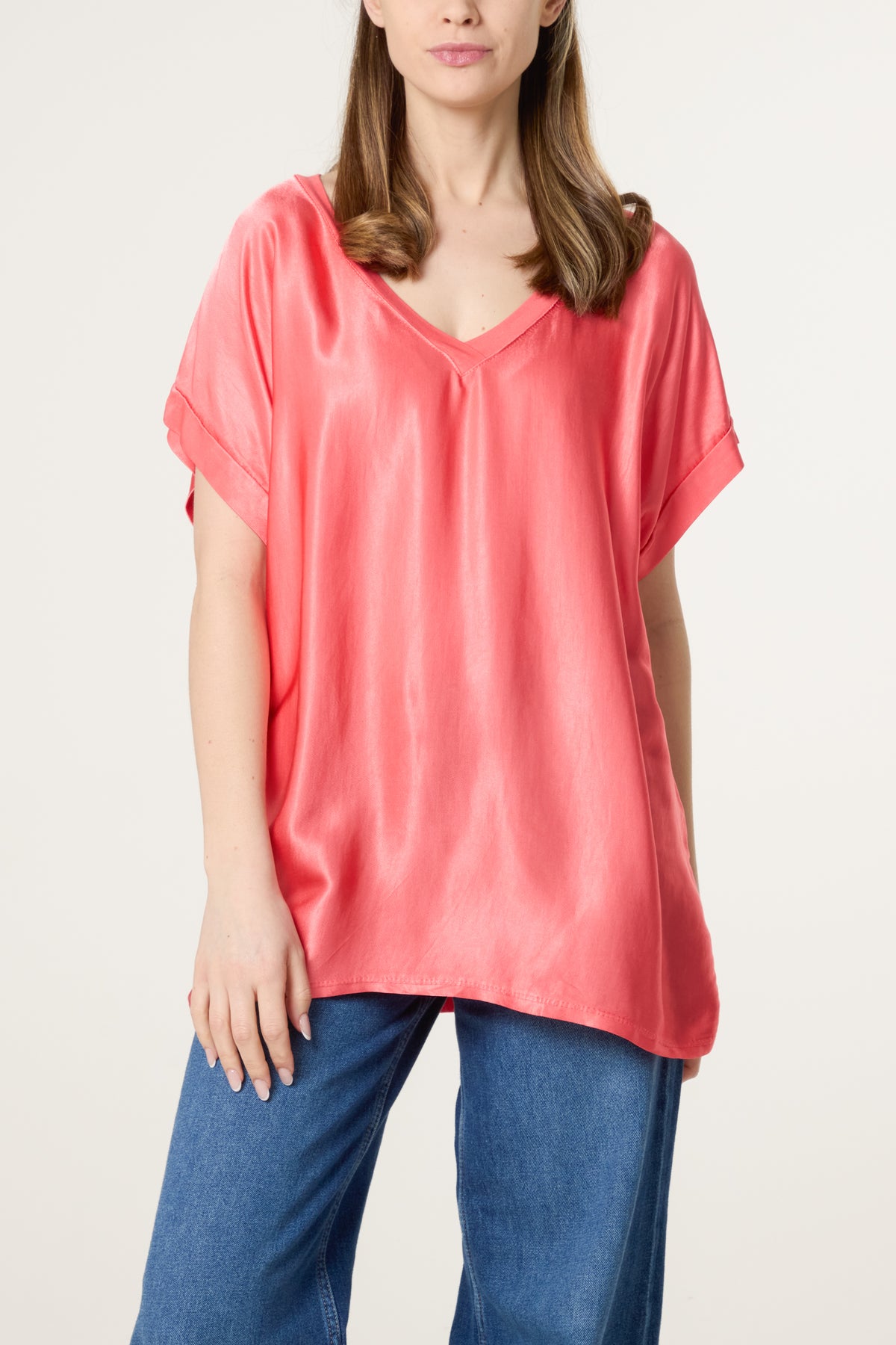 V-Neck Satin Feel T-Shirt