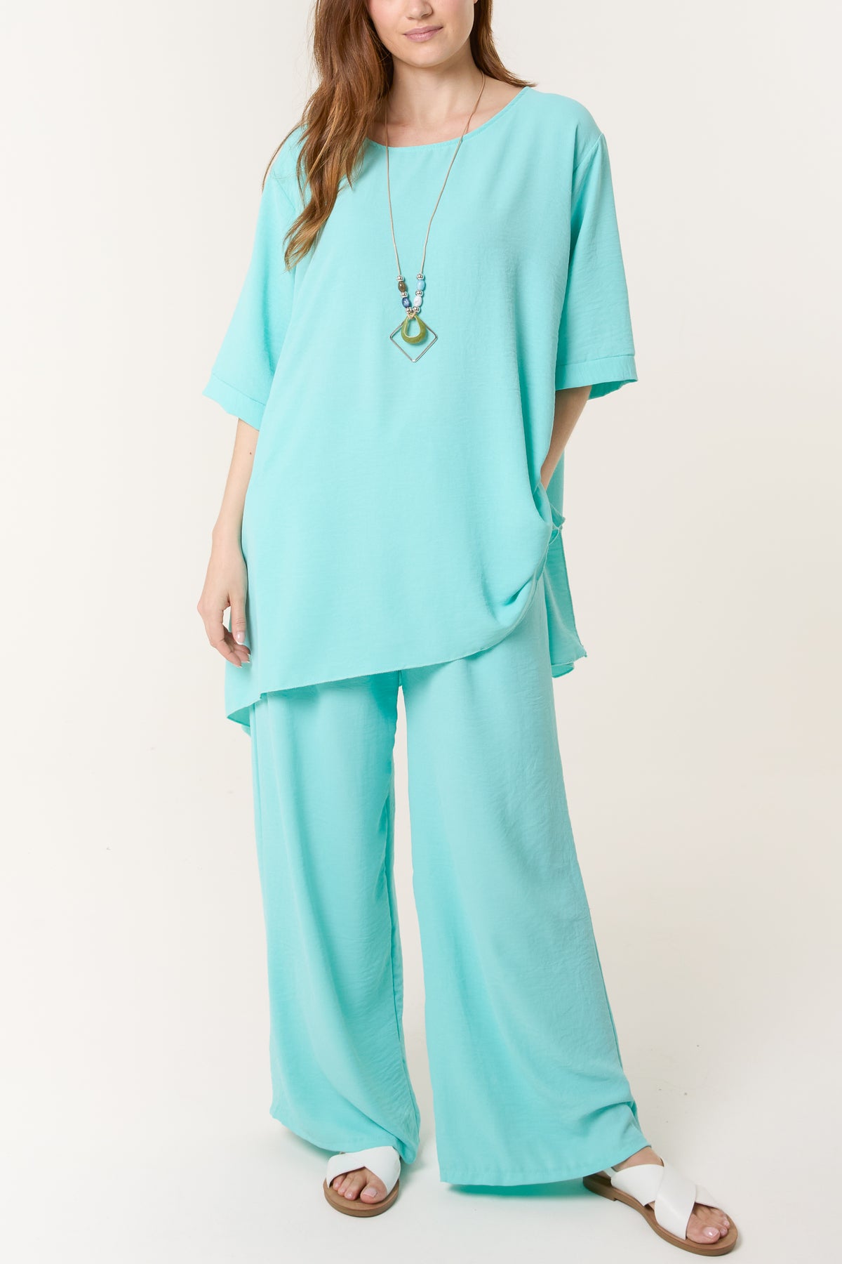Oversized Necklace Top & Trouser Set