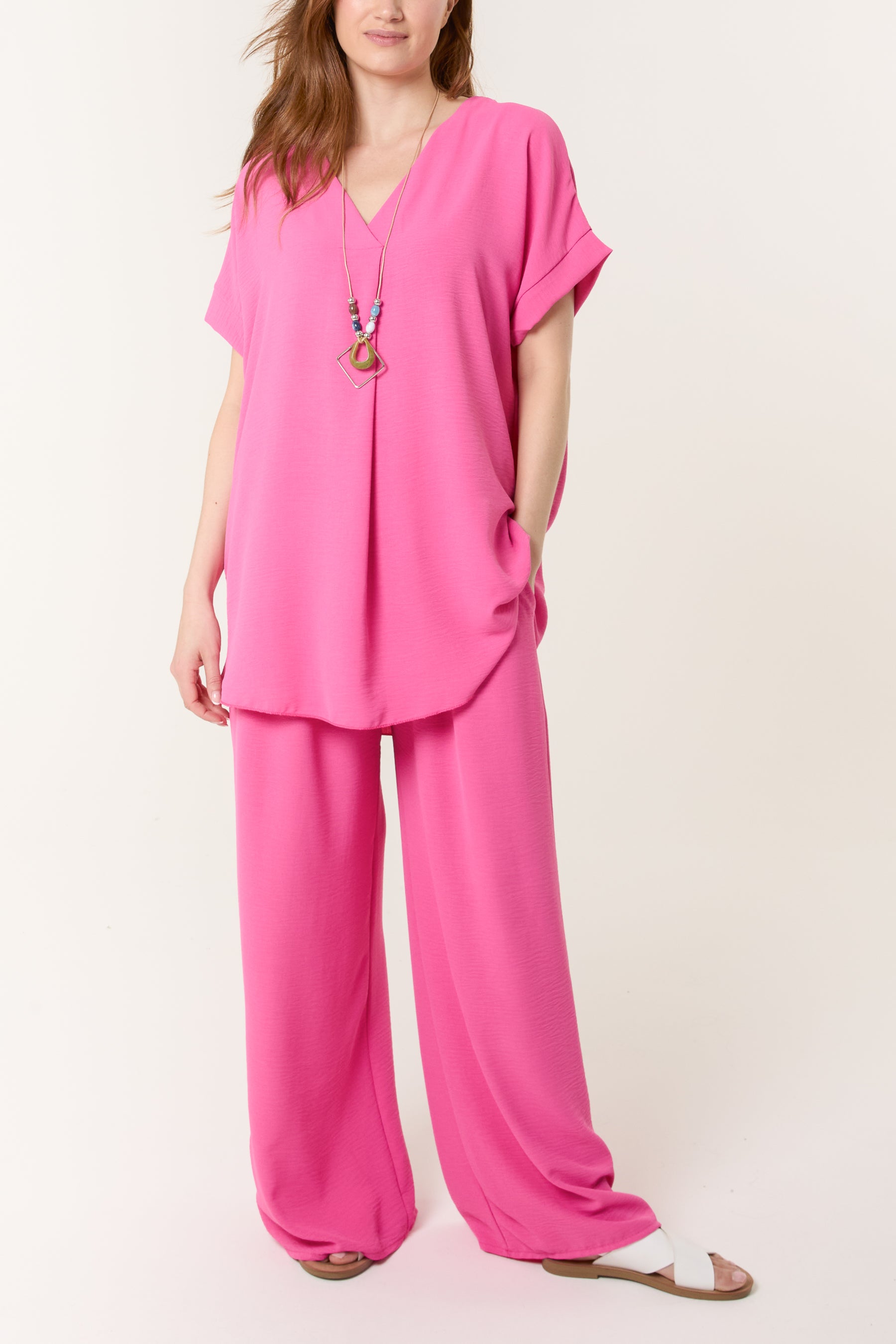 Oversized Necklace Top & Trouser Set