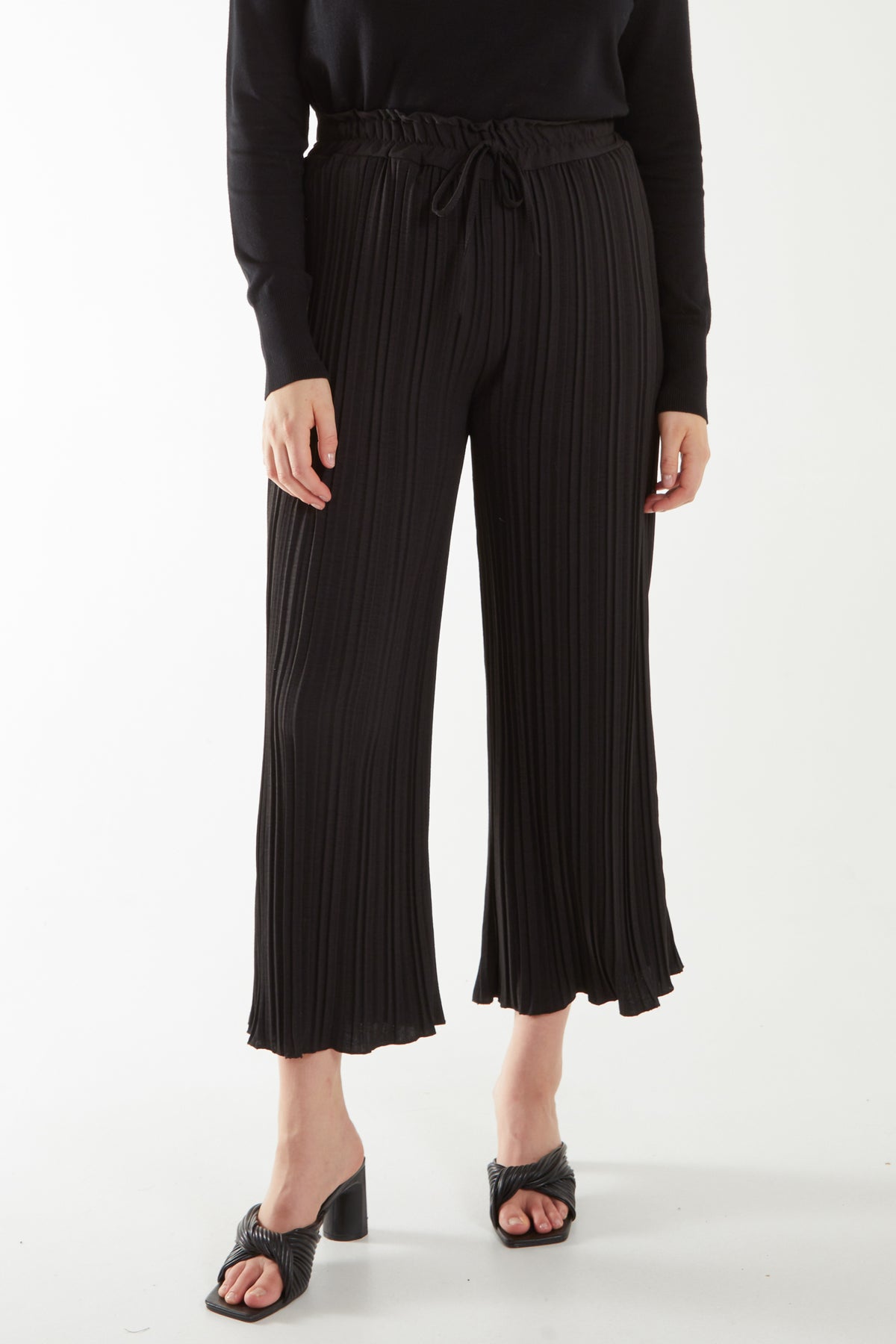 Wide Leg Plisse Drawstring Trousers