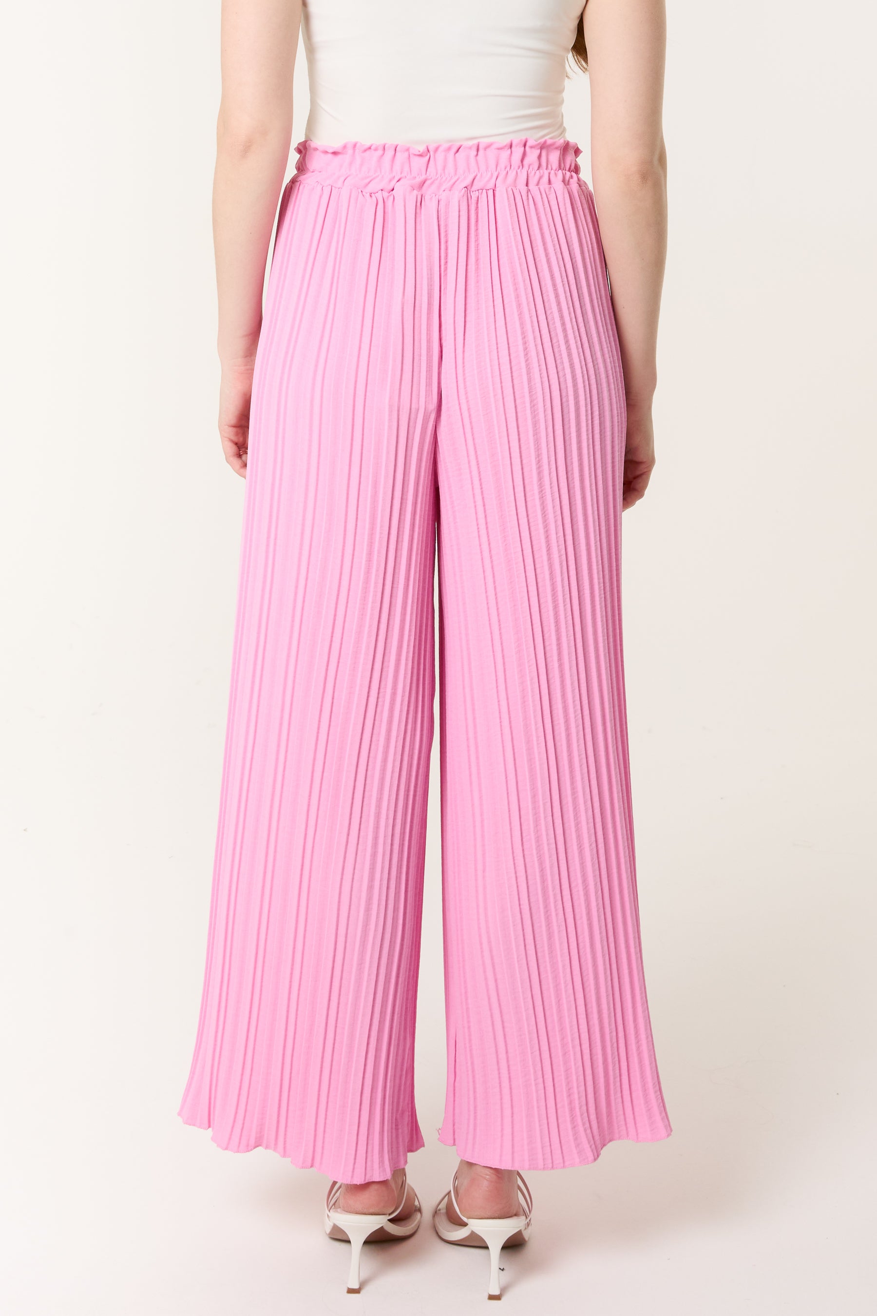 Wide Leg Plisse Drawstring Trousers