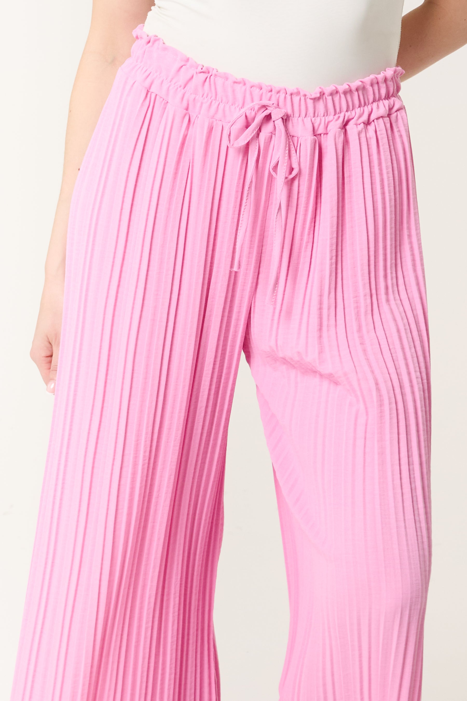 Wide Leg Plisse Drawstring Trousers
