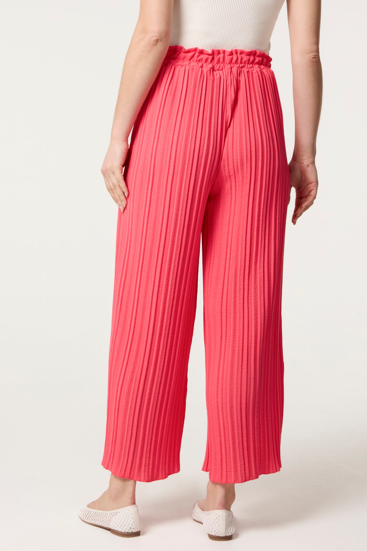 Wide Leg Plisse Drawstring Trousers