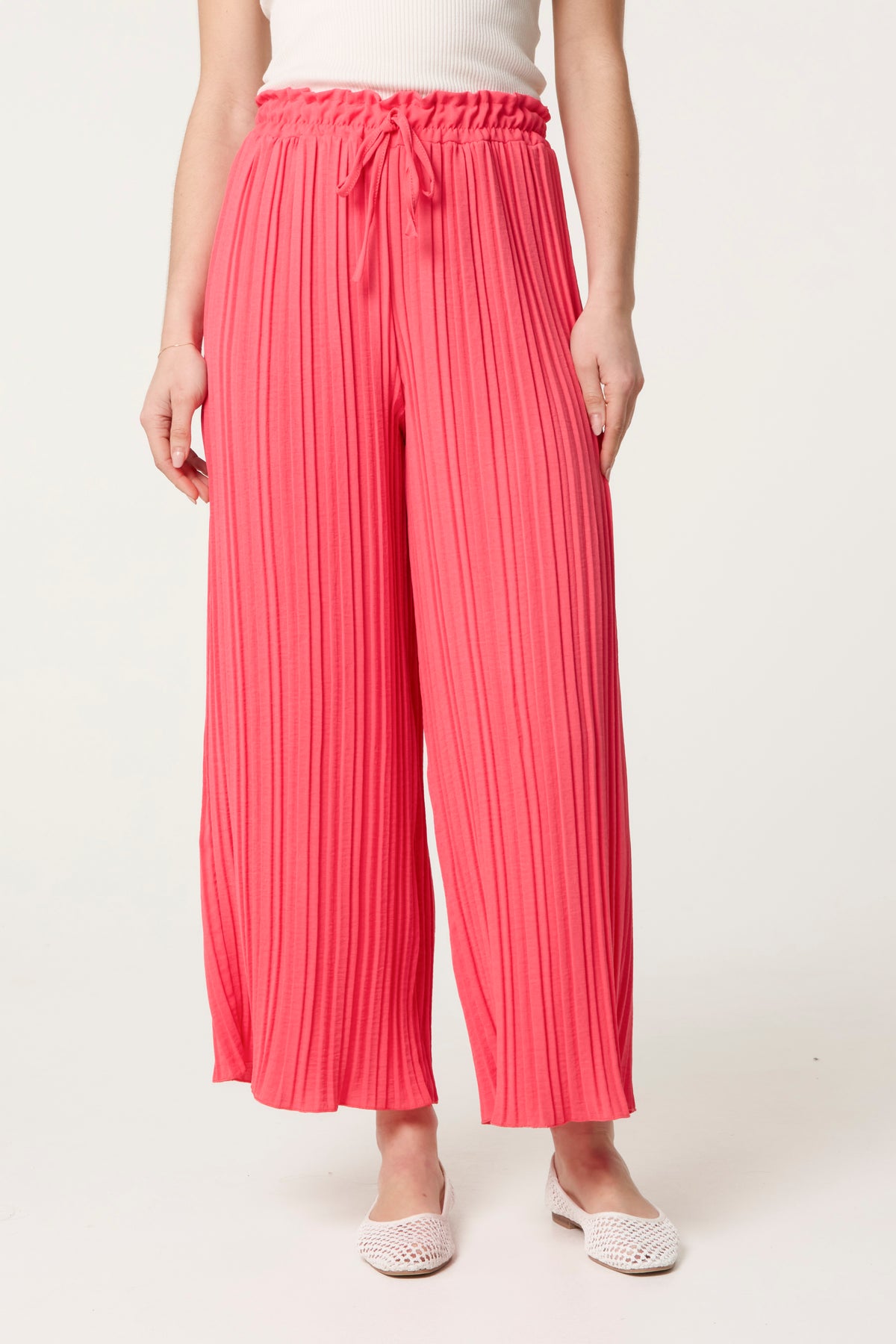 Wide Leg Plisse Drawstring Trousers