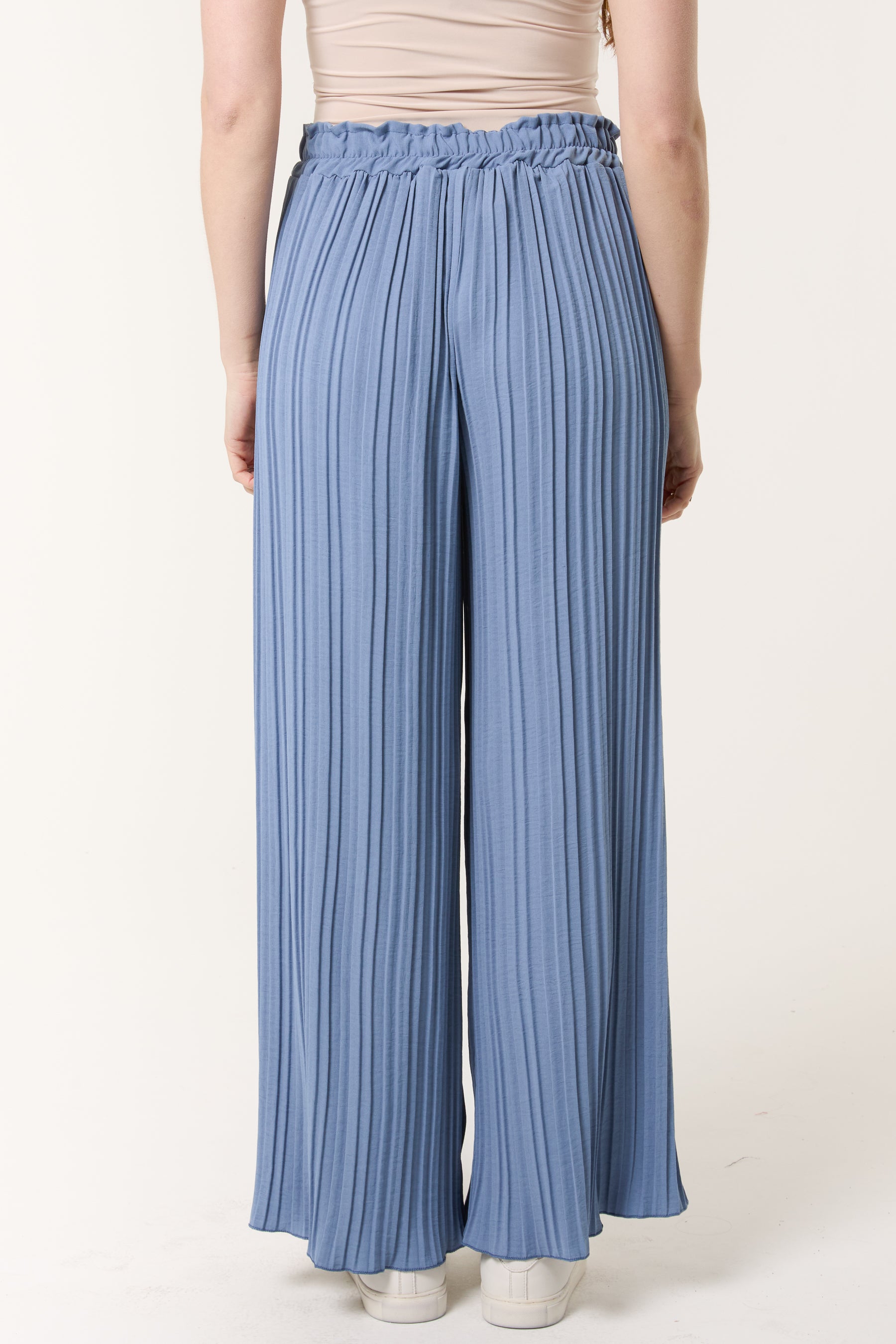 Wide Leg Plisse Drawstring Trousers