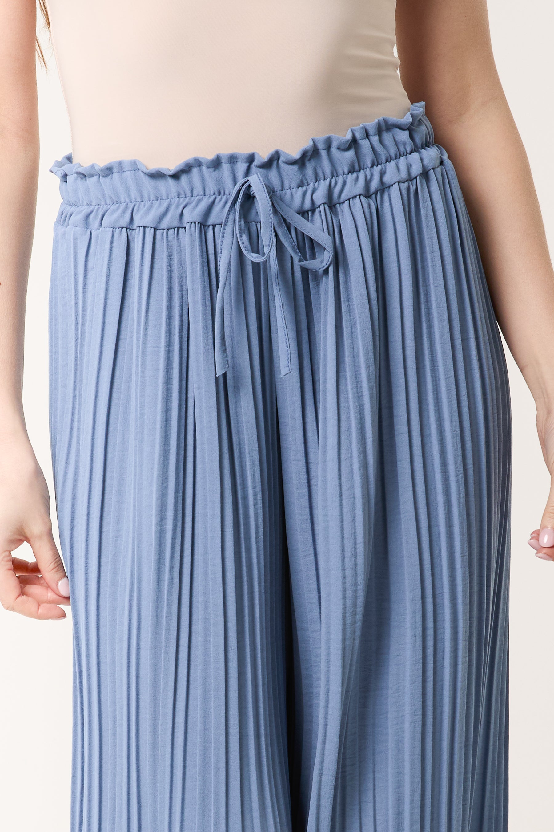 Wide Leg Plisse Drawstring Trousers