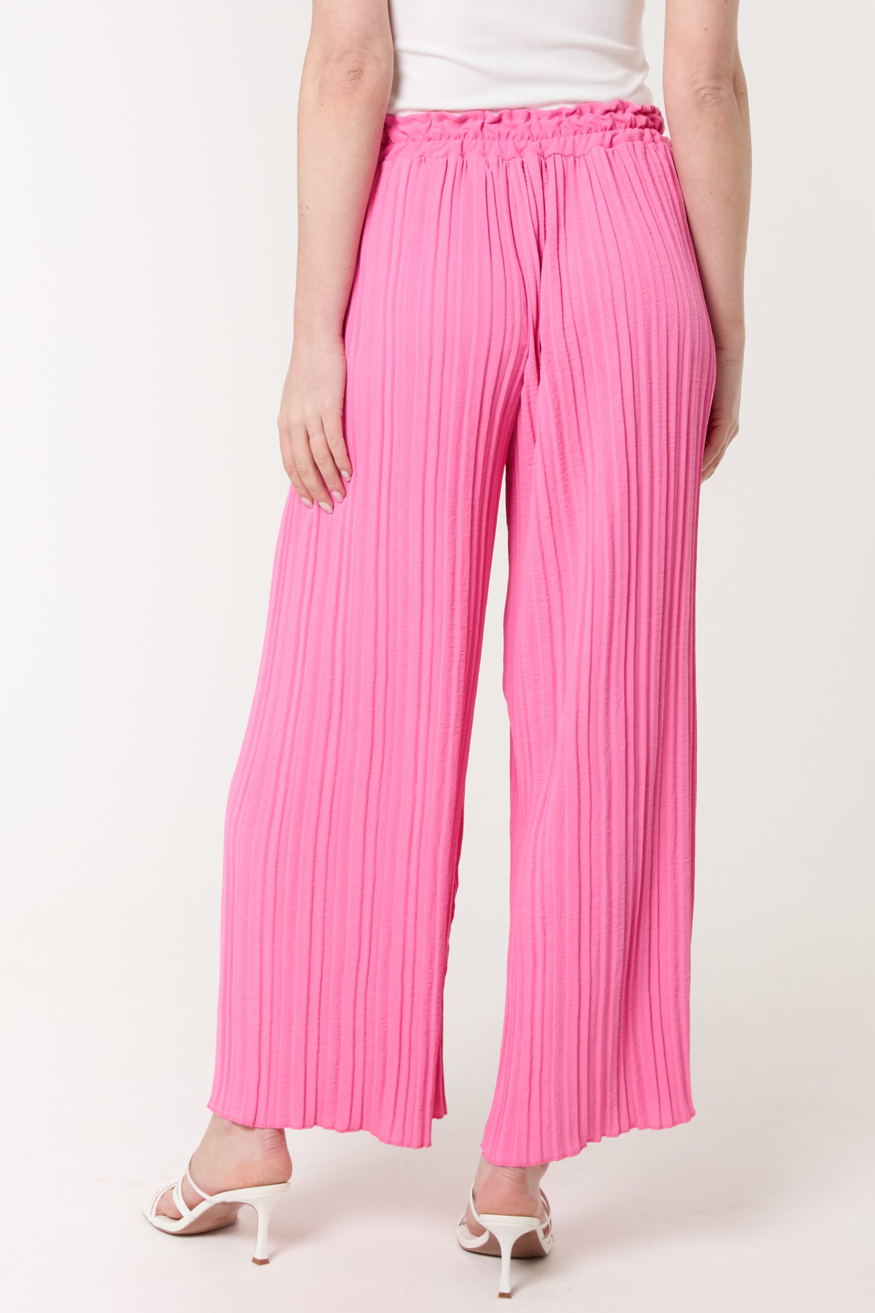 Wide Leg Plisse Drawstring Trousers