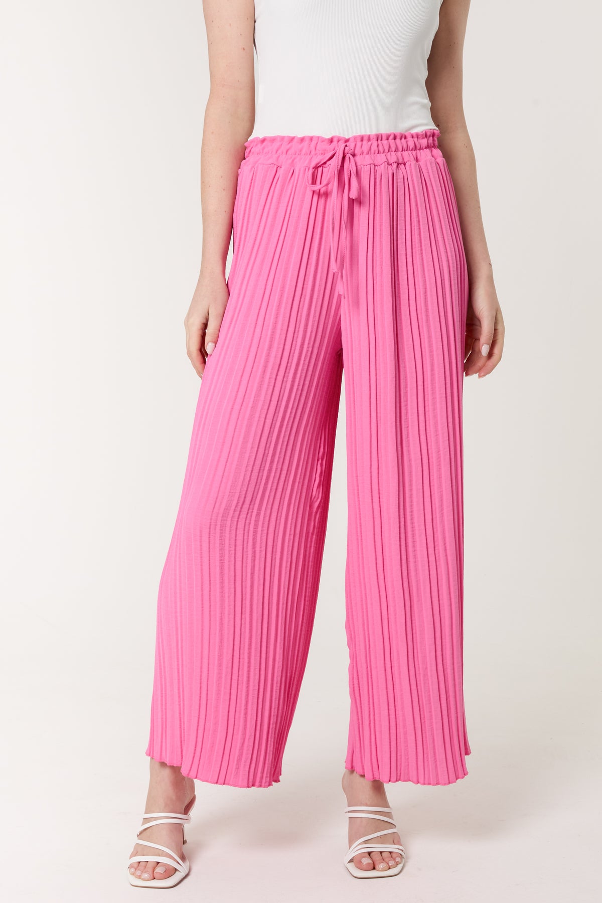 Wide Leg Plisse Drawstring Trousers