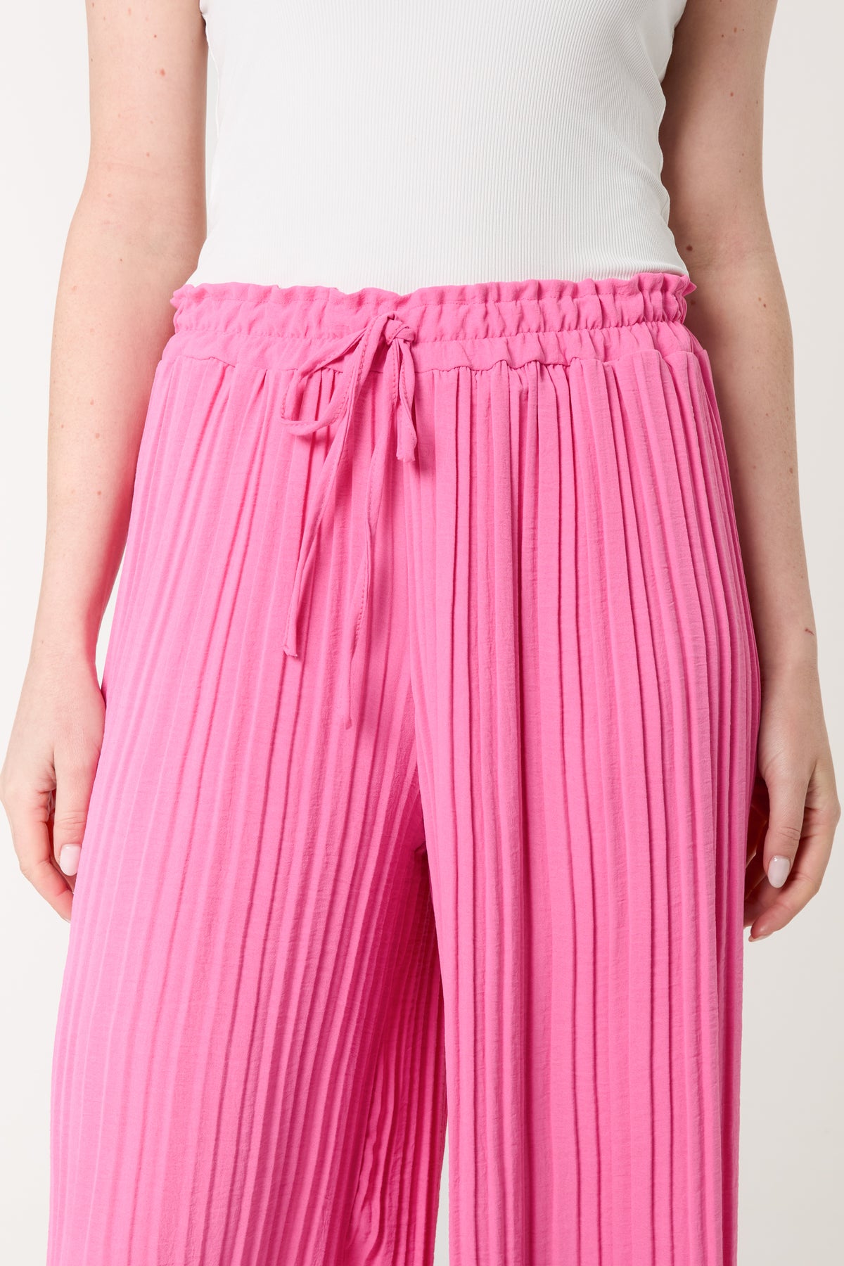 Wide Leg Plisse Drawstring Trousers