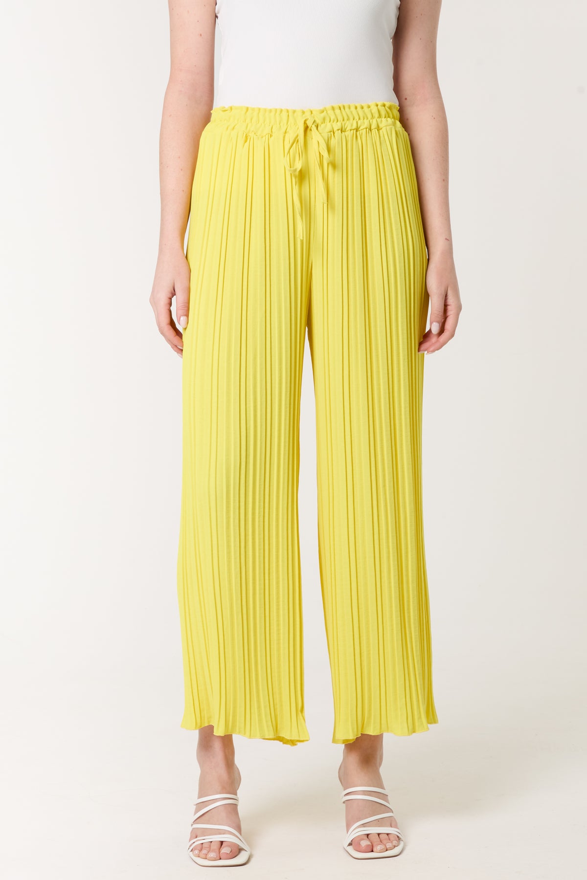 Wide Leg Plisse Drawstring Trousers