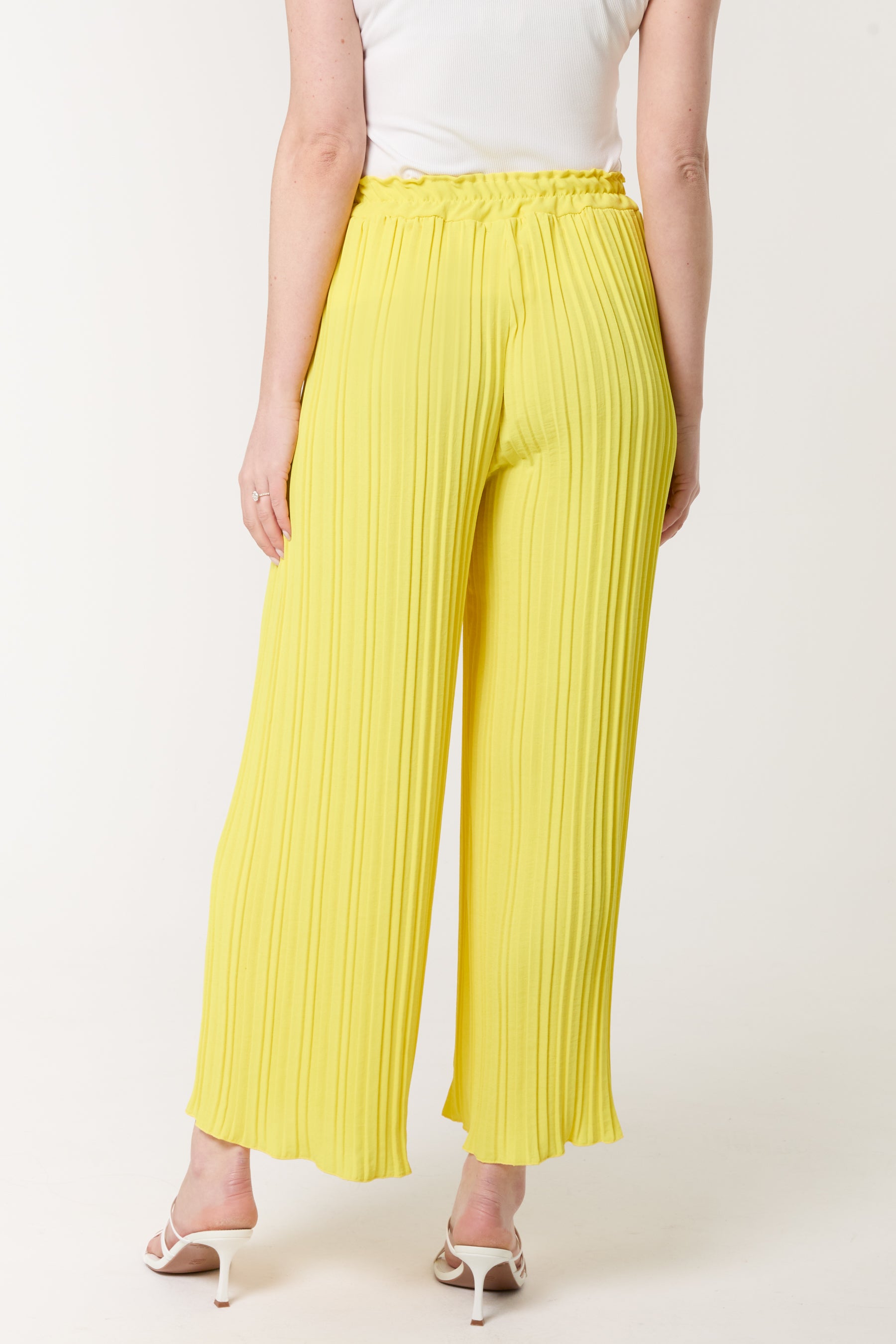 Wide Leg Plisse Drawstring Trousers