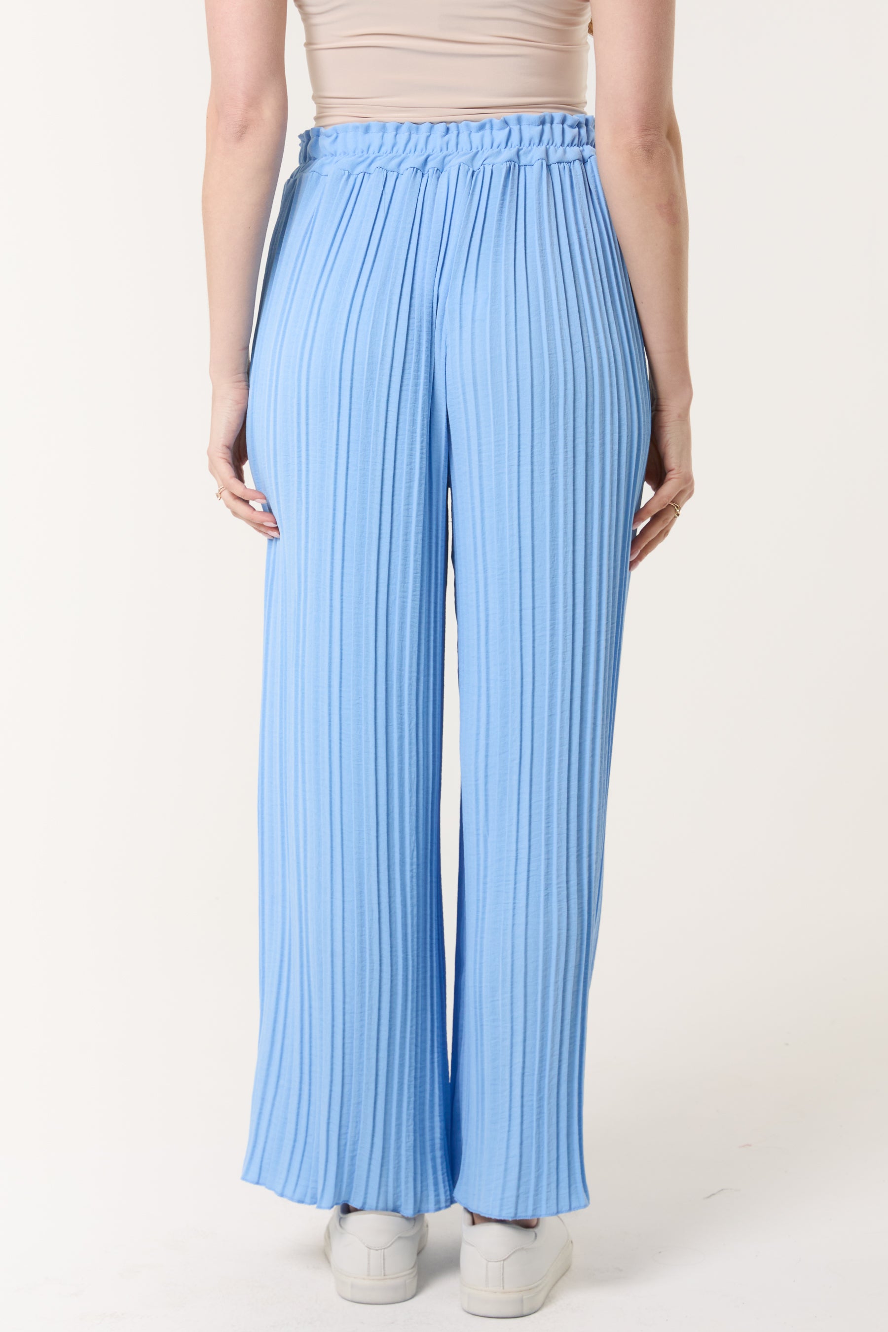 Wide Leg Plisse Drawstring Trousers