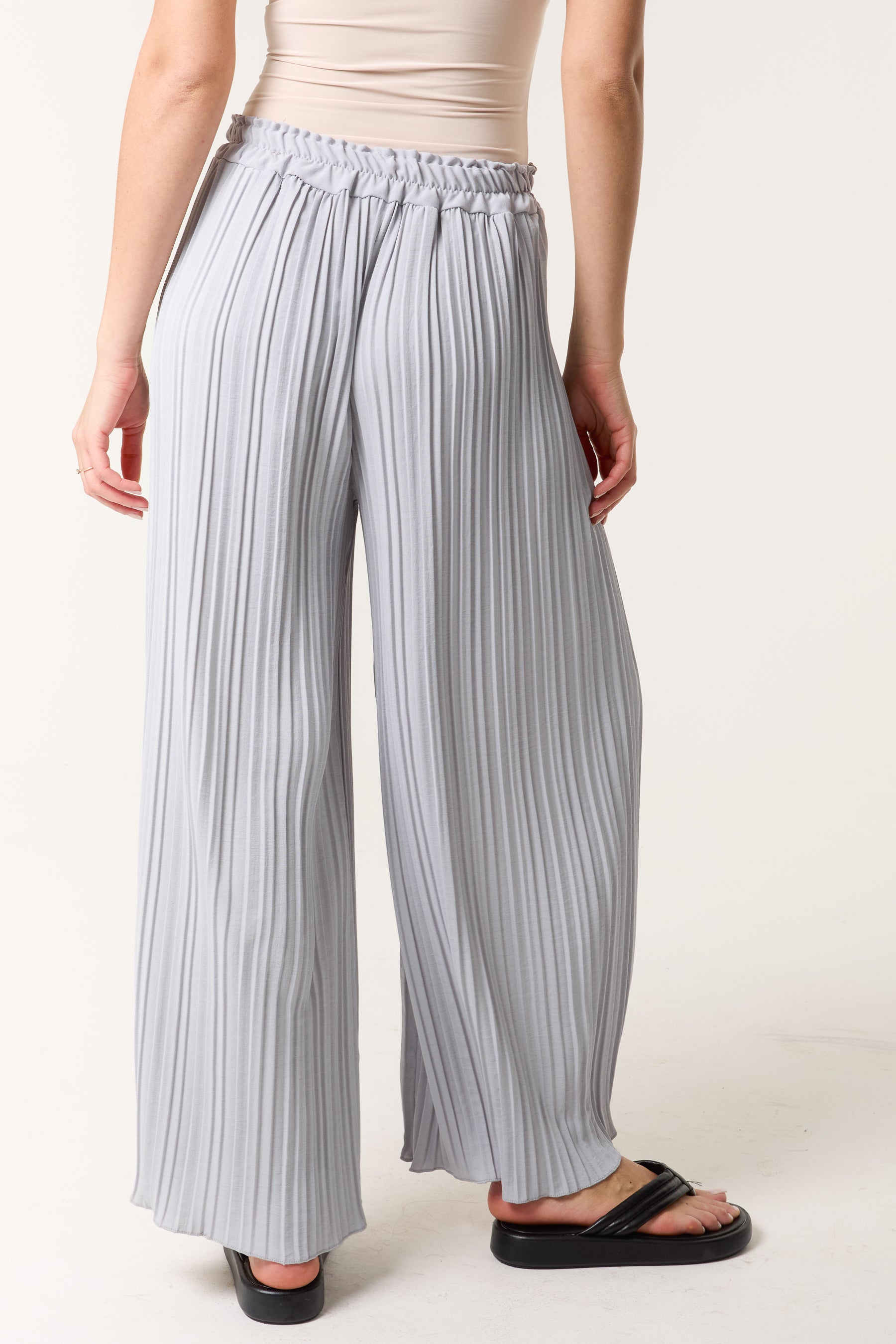 Wide Leg Plisse Drawstring Trousers