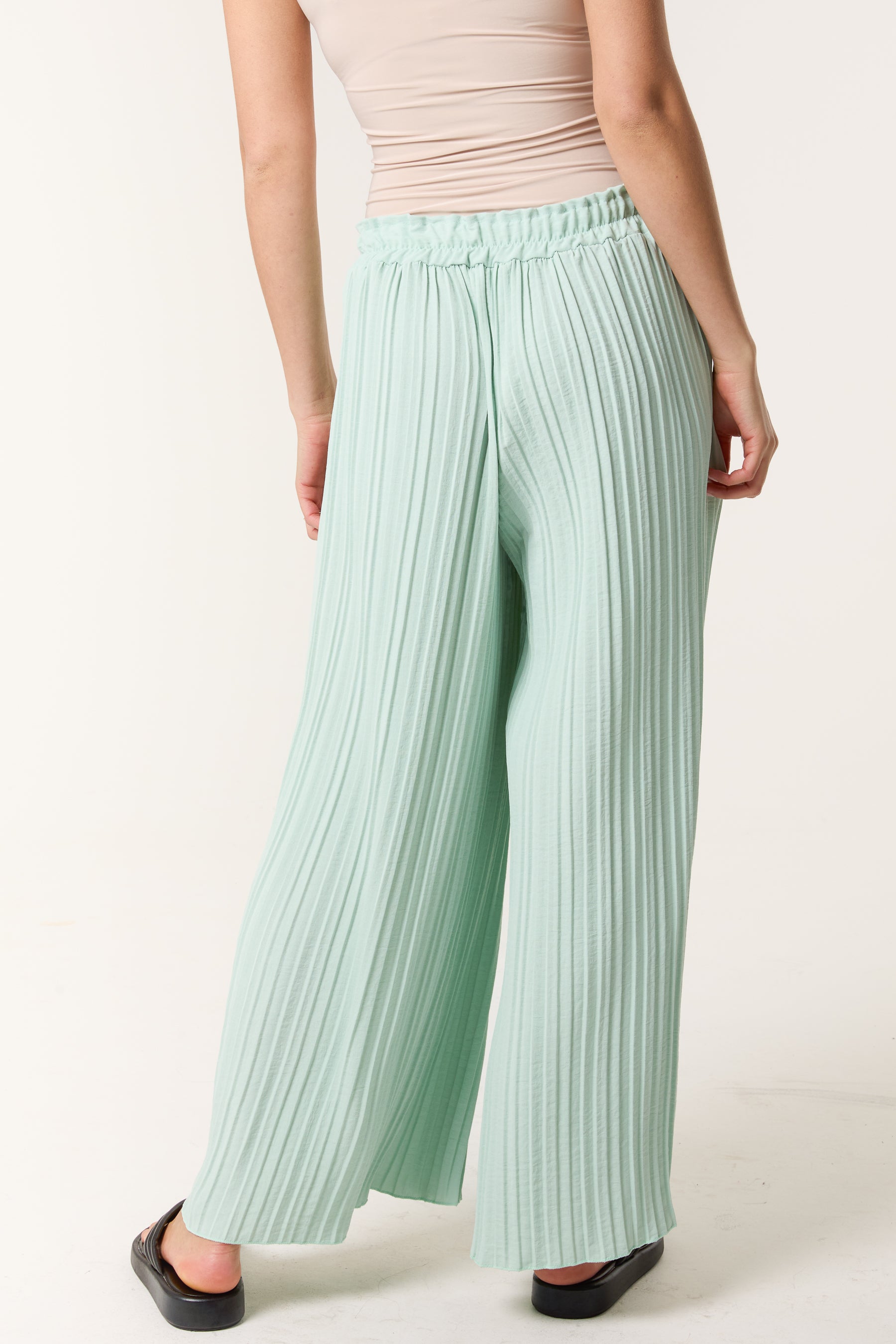 Wide Leg Plisse Drawstring Trousers