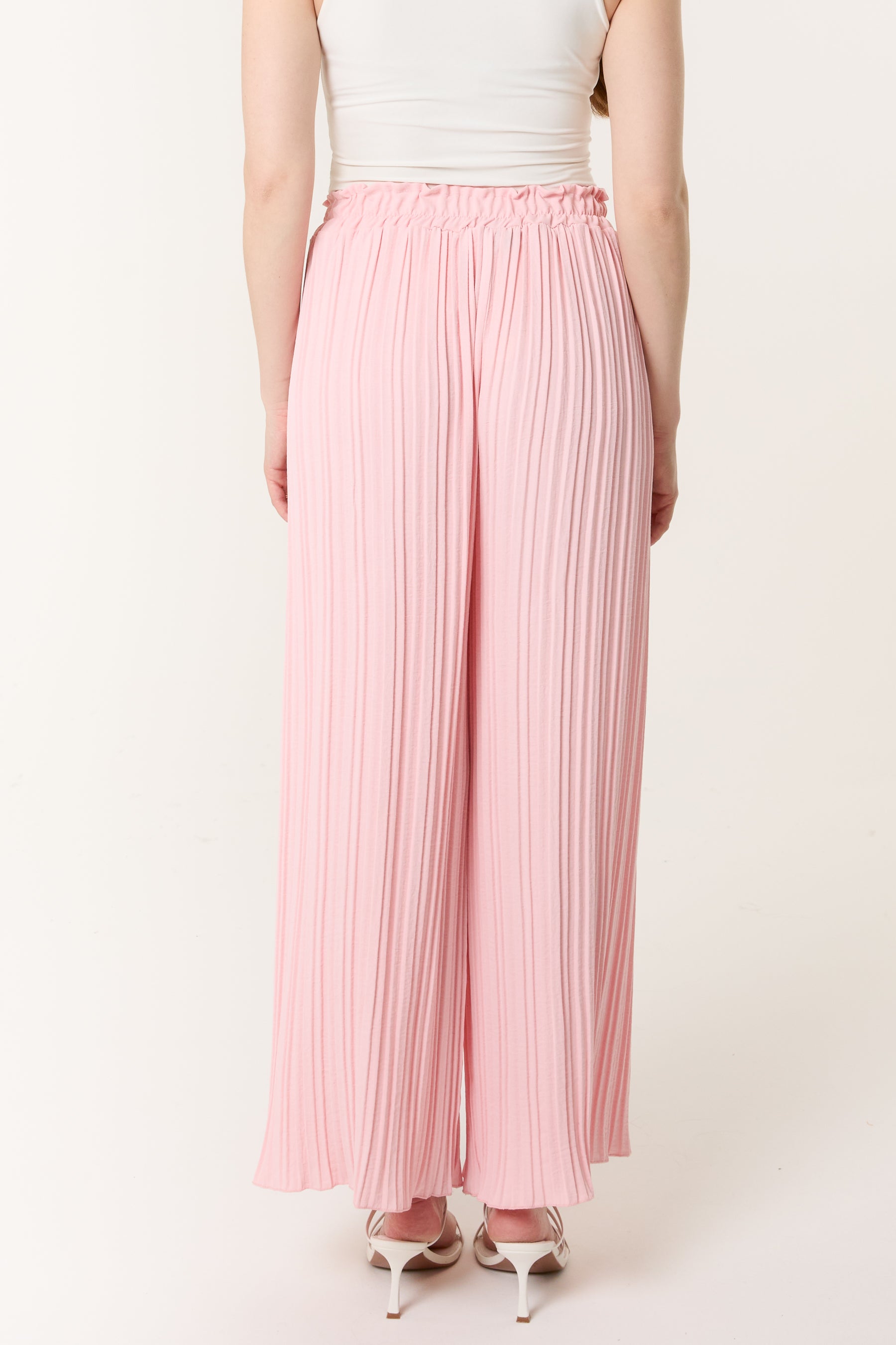 Wide Leg Plisse Drawstring Trousers