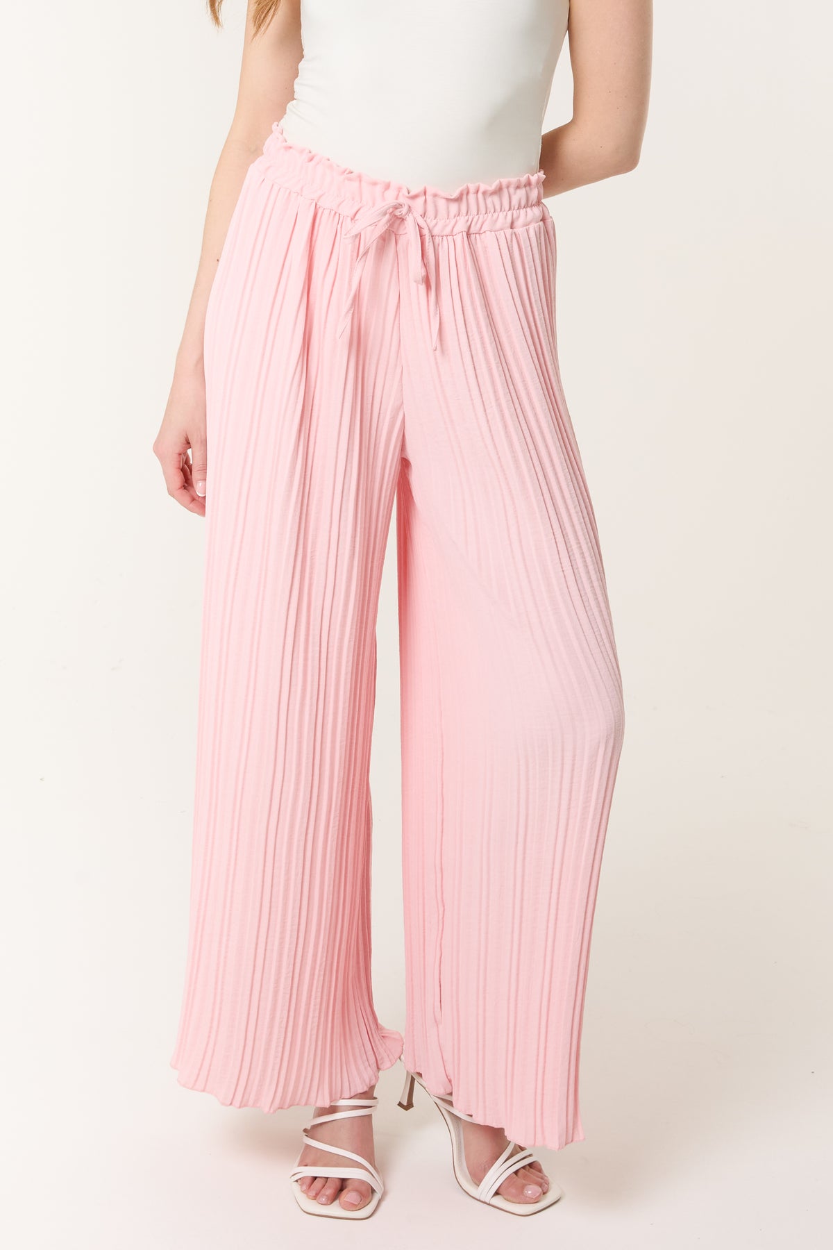 Wide Leg Plisse Drawstring Trousers