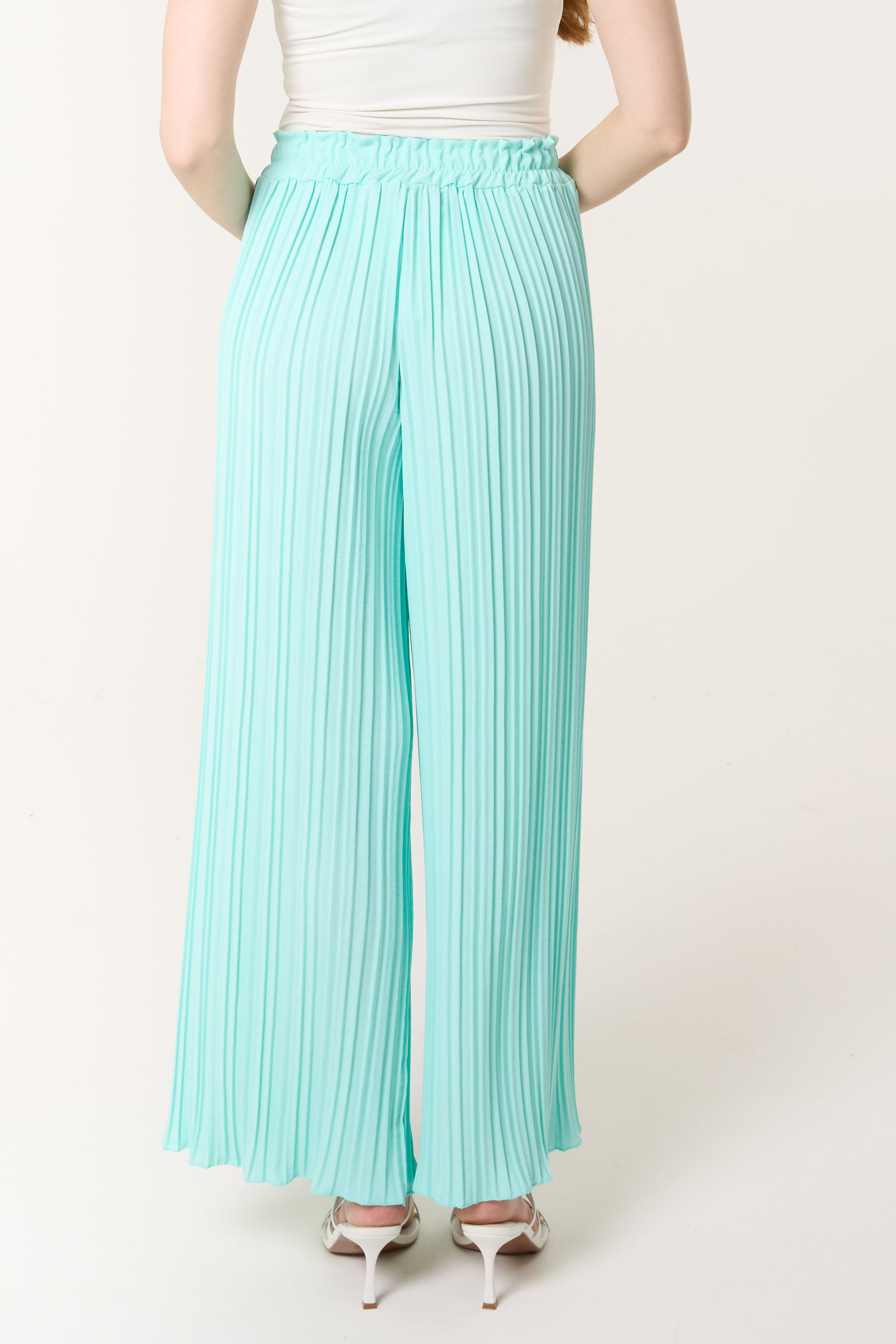 Wide Leg Plisse Drawstring Trousers