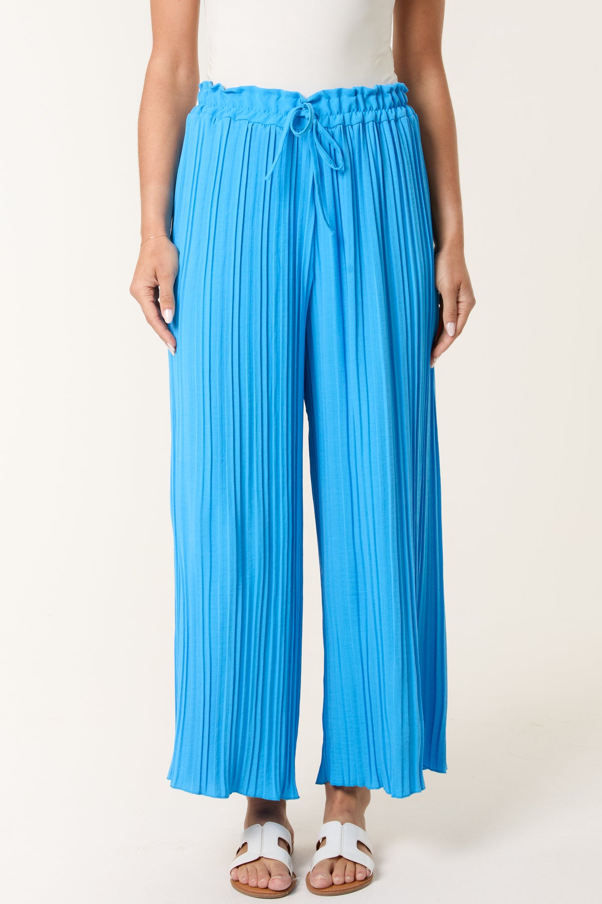 Wide Leg Plisse Drawstring Trousers
