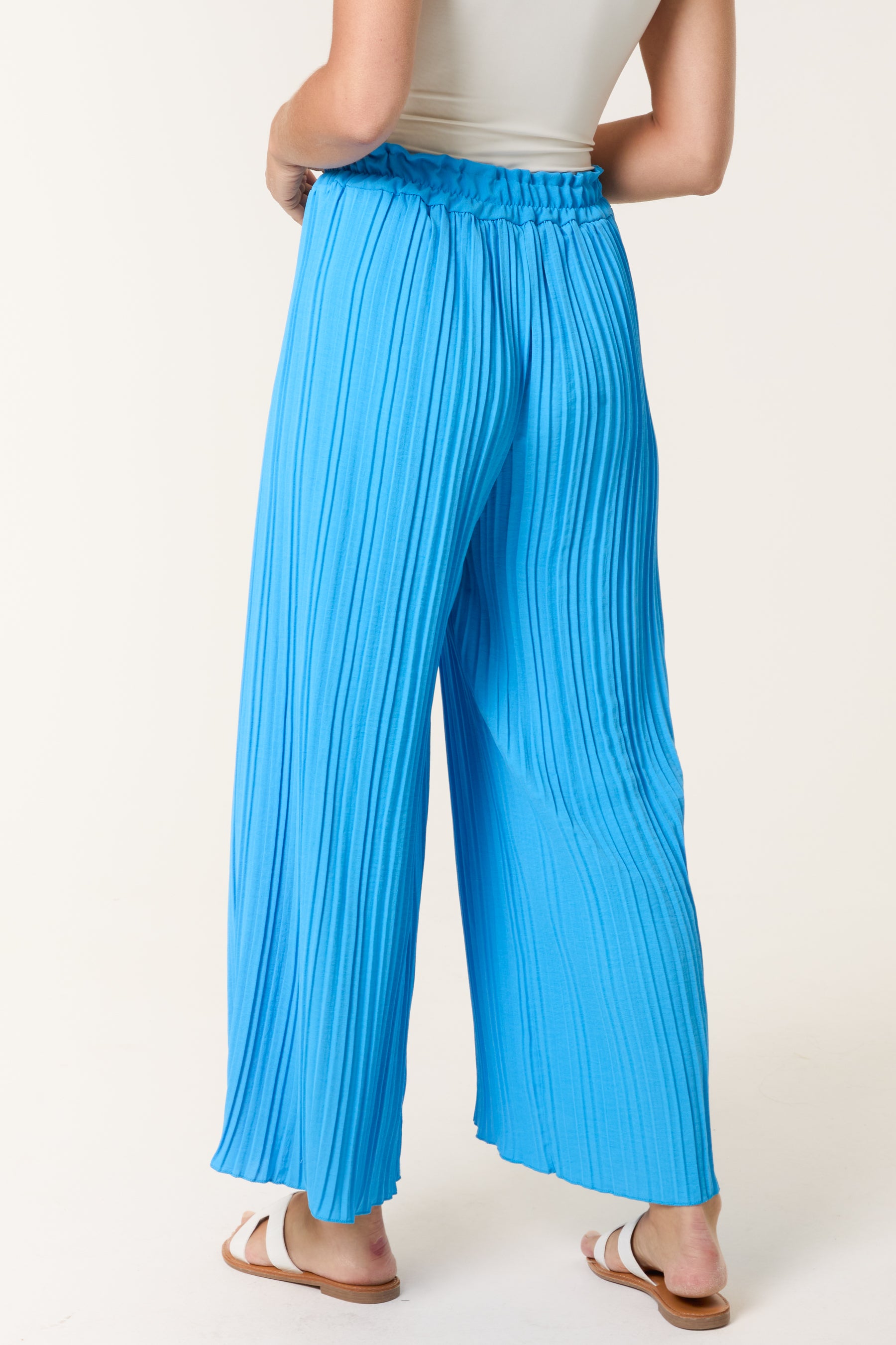 Wide Leg Plisse Drawstring Trousers