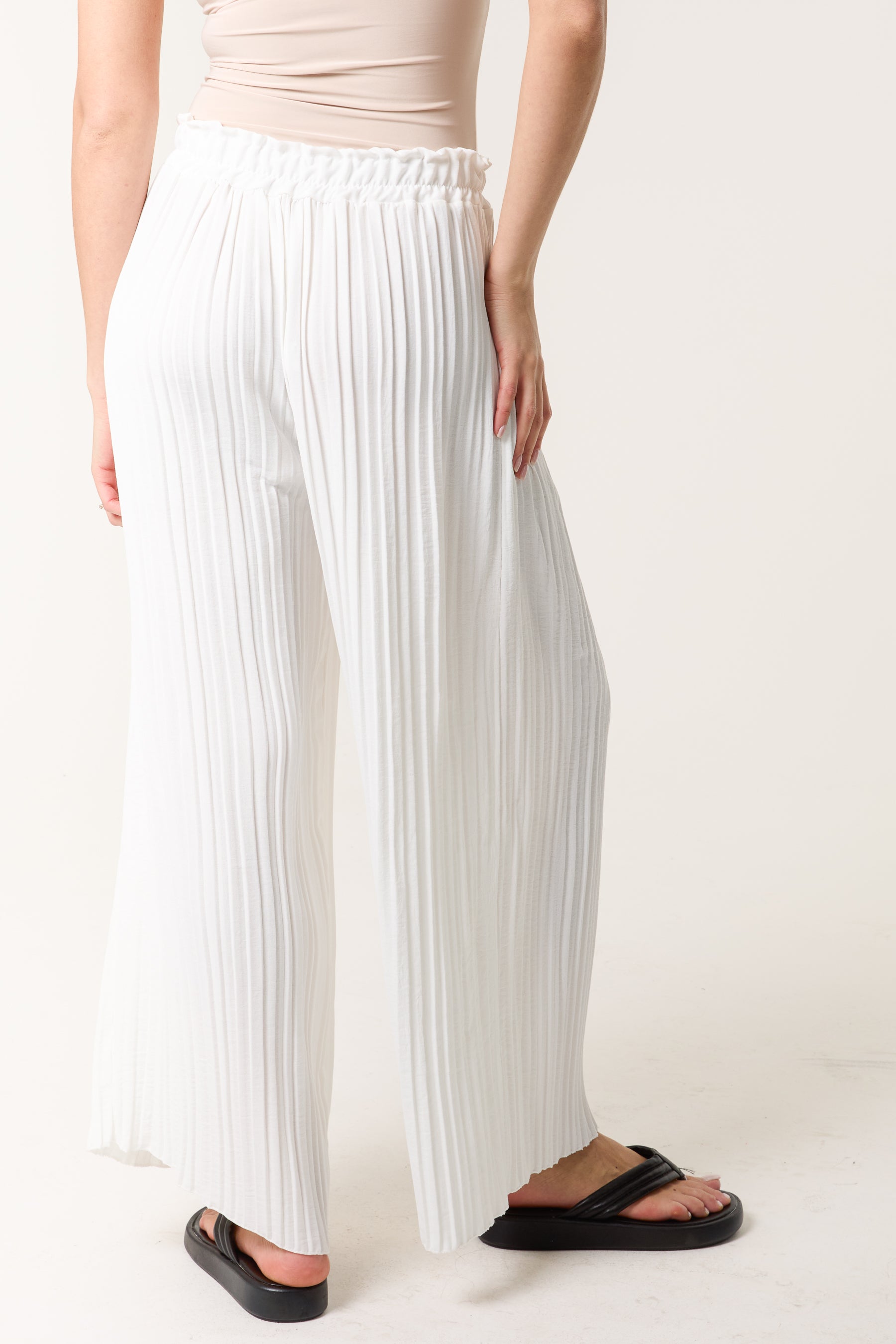 Wide Leg Plisse Drawstring Trousers