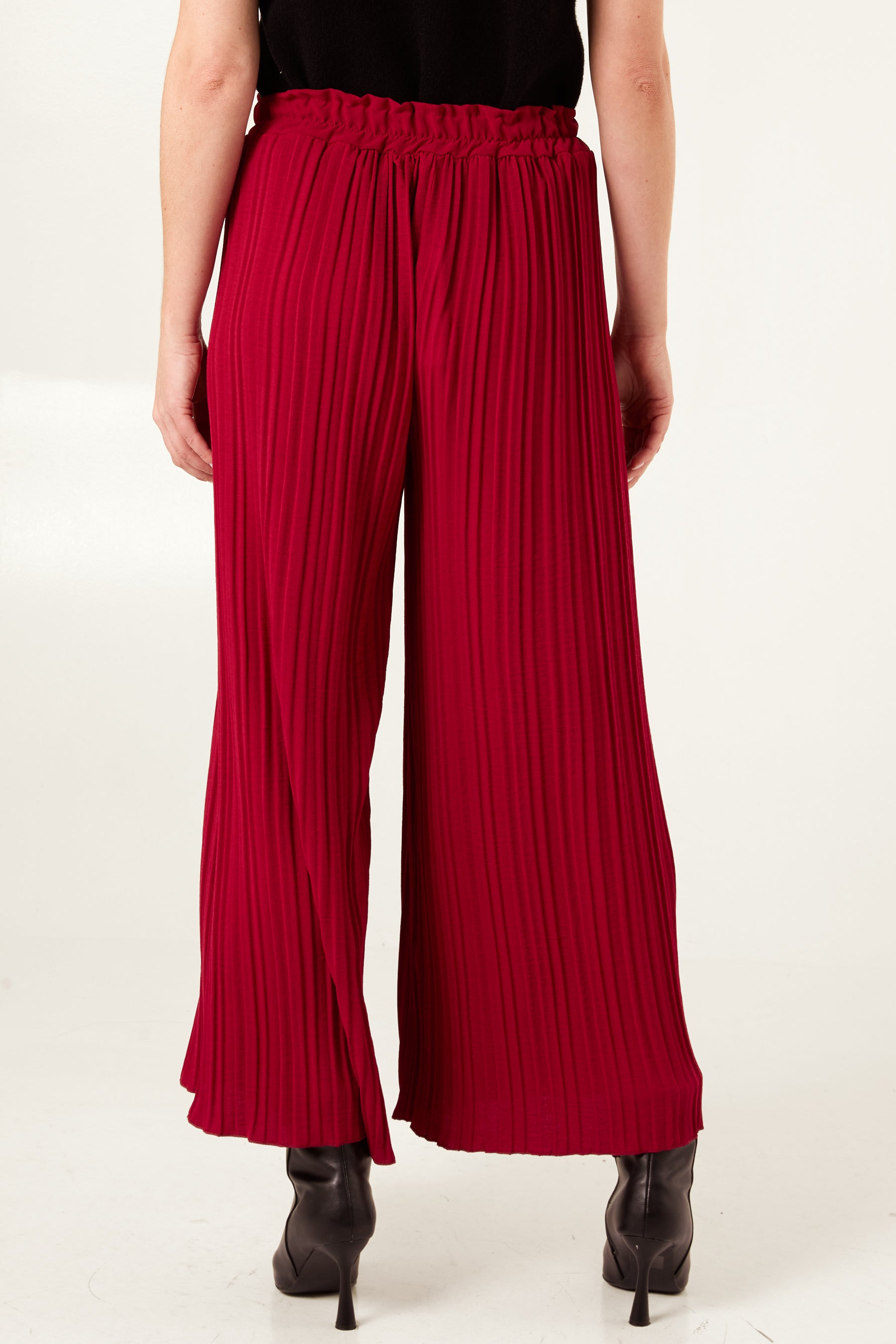 Wide Leg Plisse Drawstring Trousers