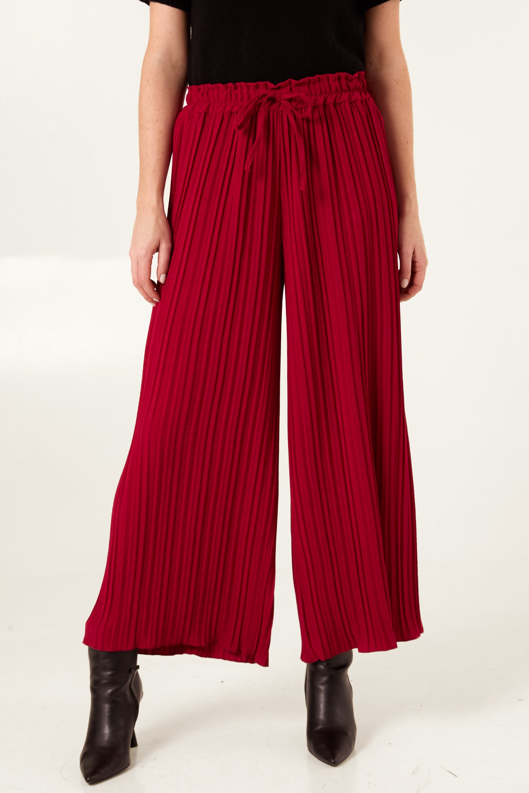 Wide Leg Plisse Drawstring Trousers