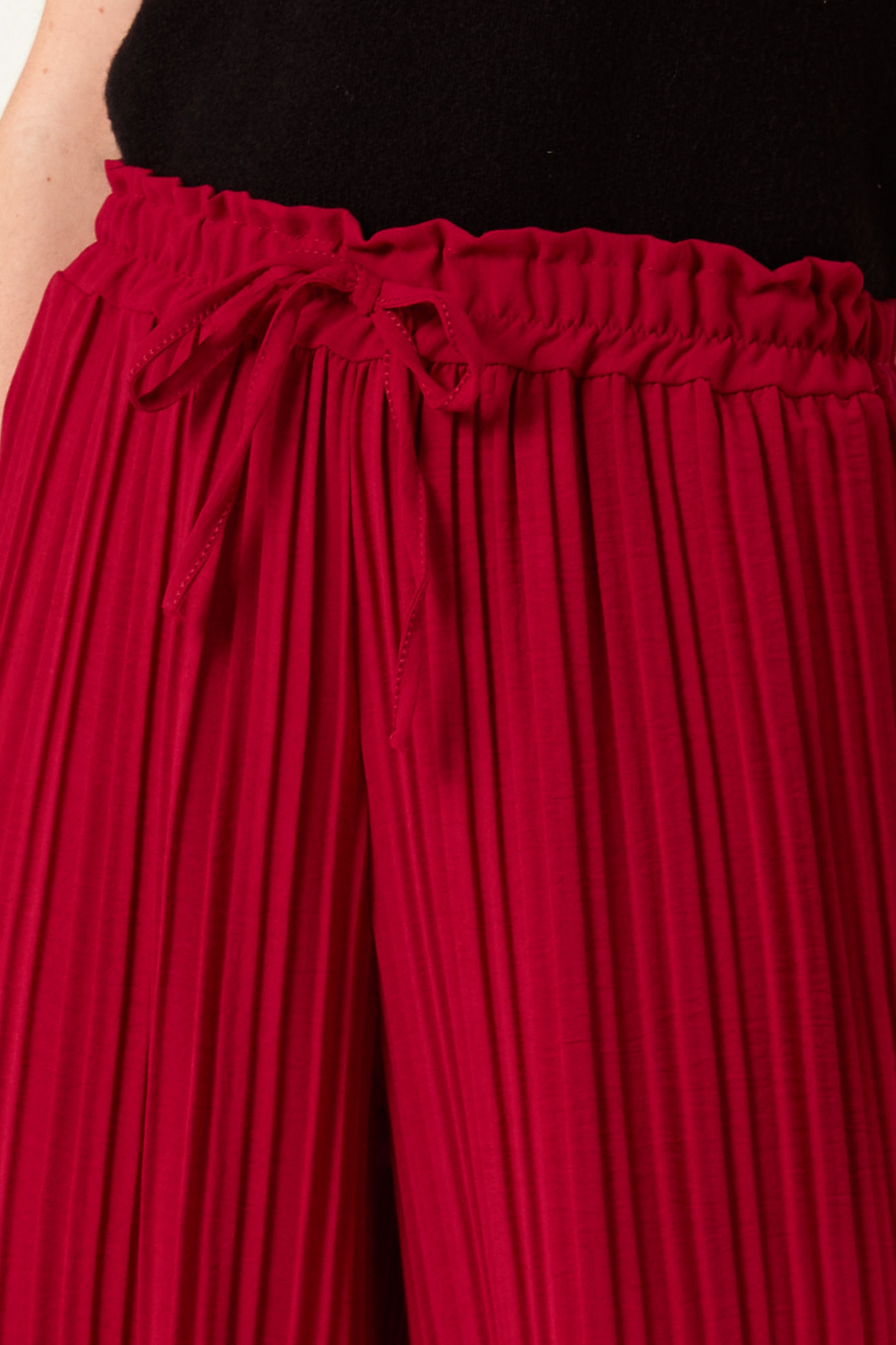Wide Leg Plisse Drawstring Trousers