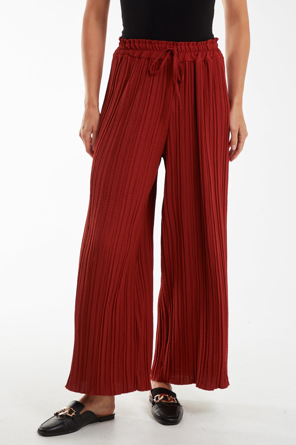 Wide Leg Plisse Drawstring Trousers