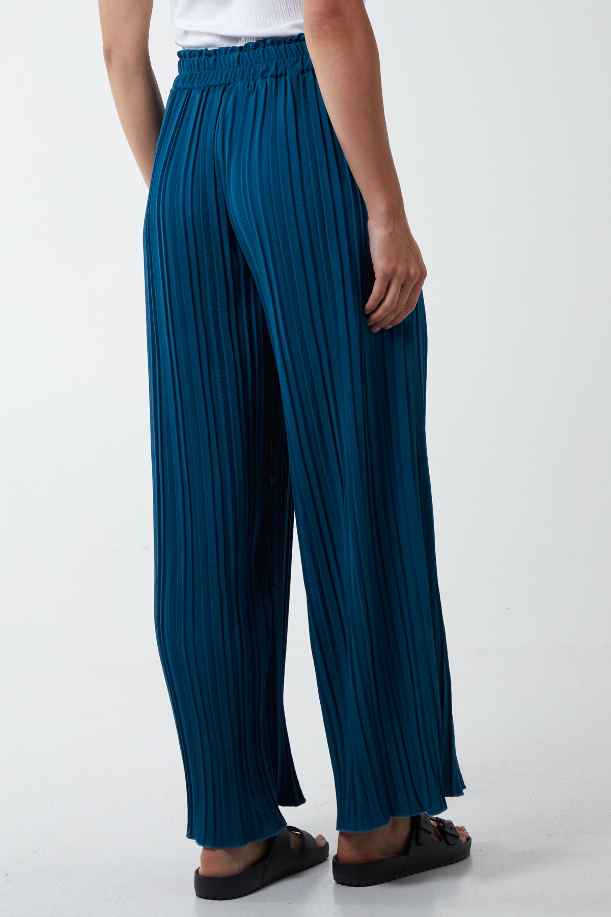 Wide Leg Plisse Drawstring Trousers