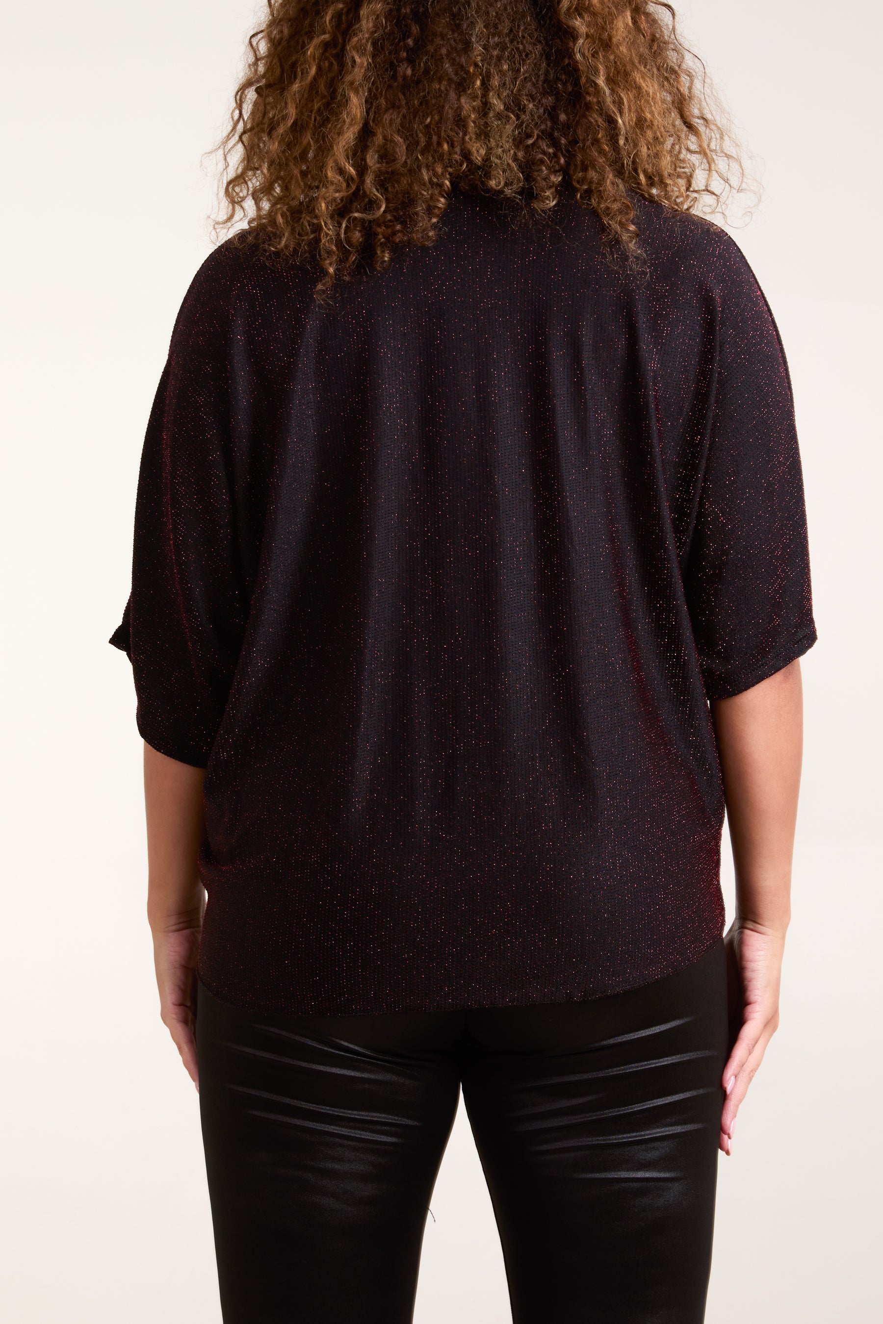 Glitter Lurex Tie Front Hem Blouse