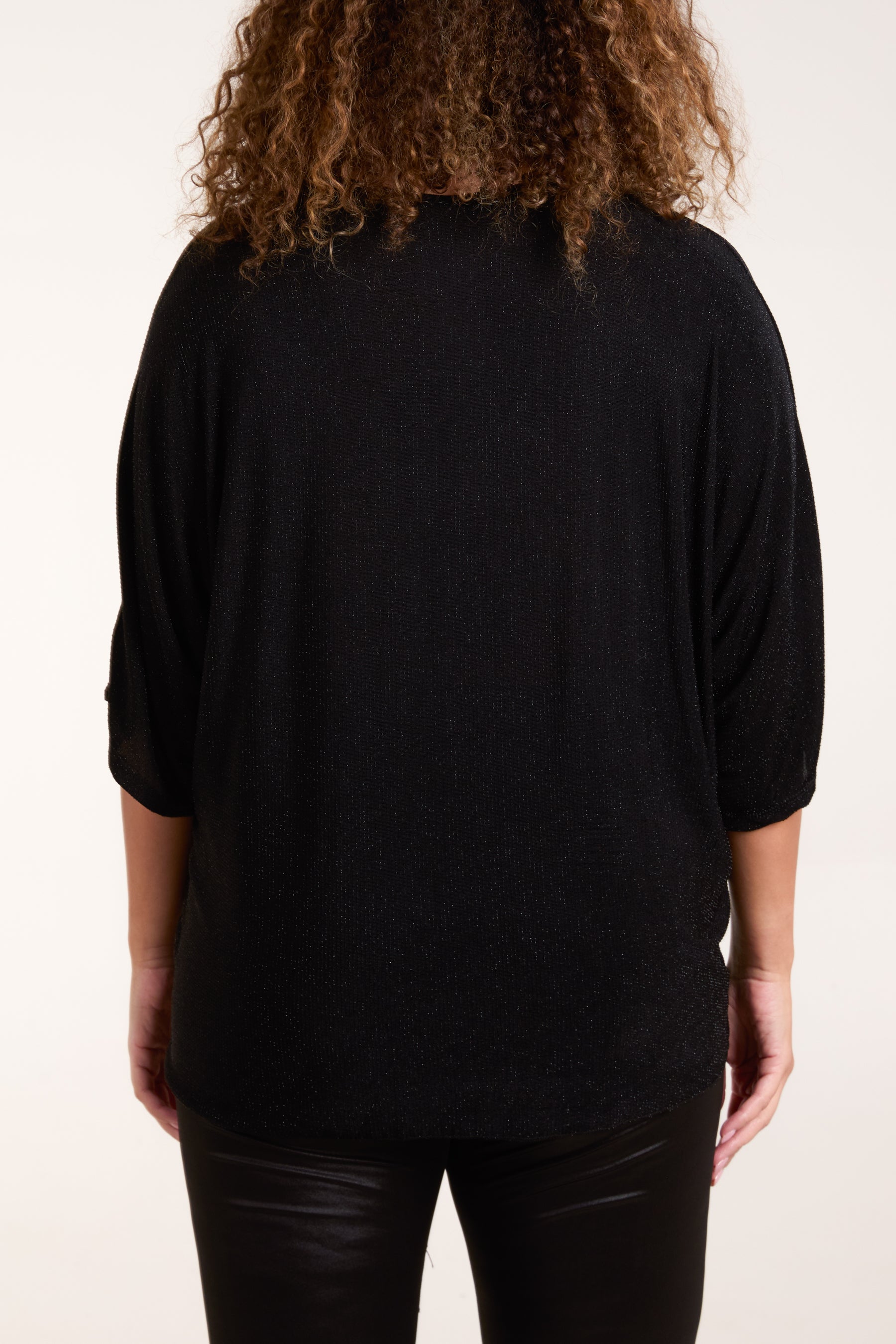 Glitter Lurex Tie Front Hem Blouse