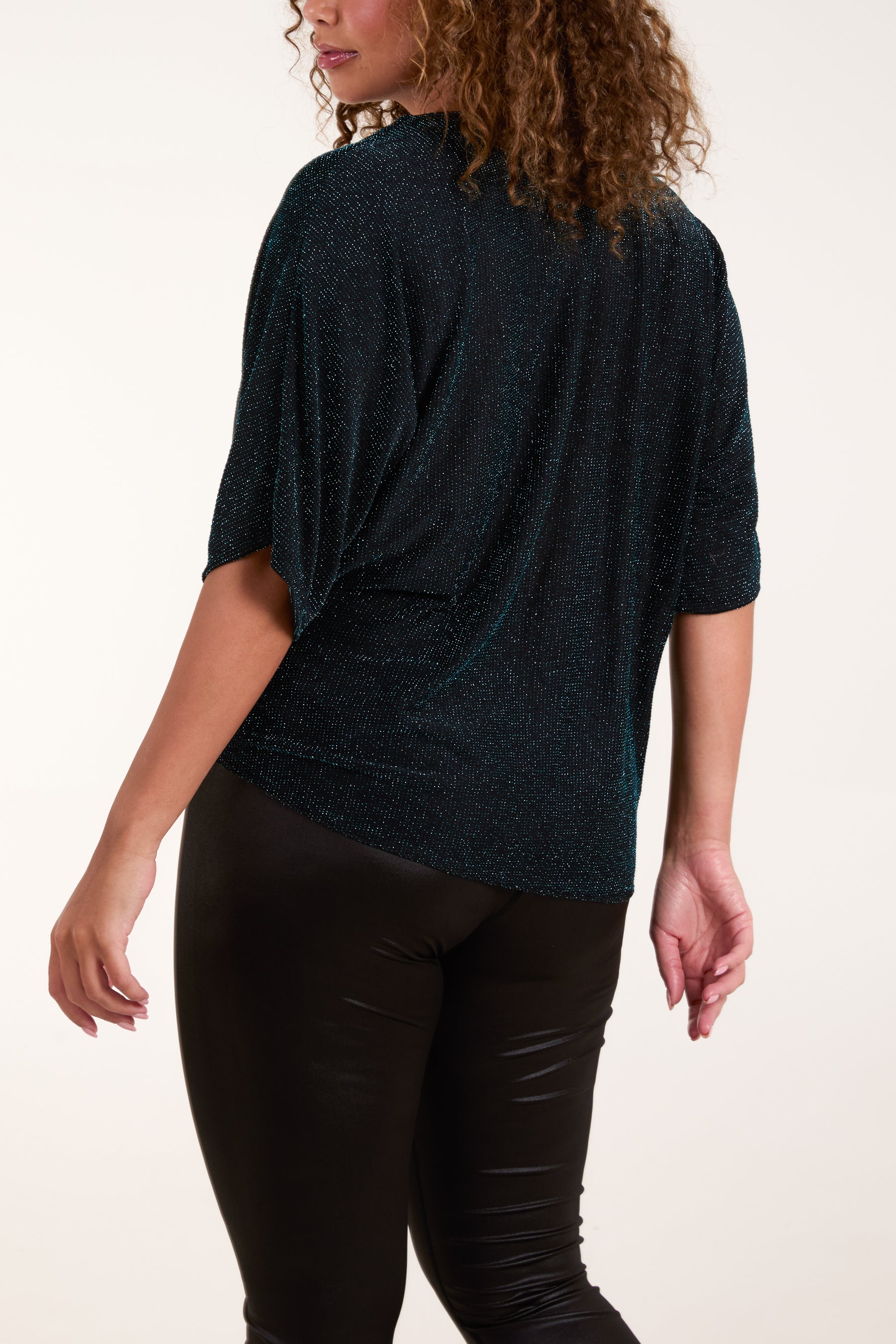Glitter Lurex Tie Front Hem Blouse