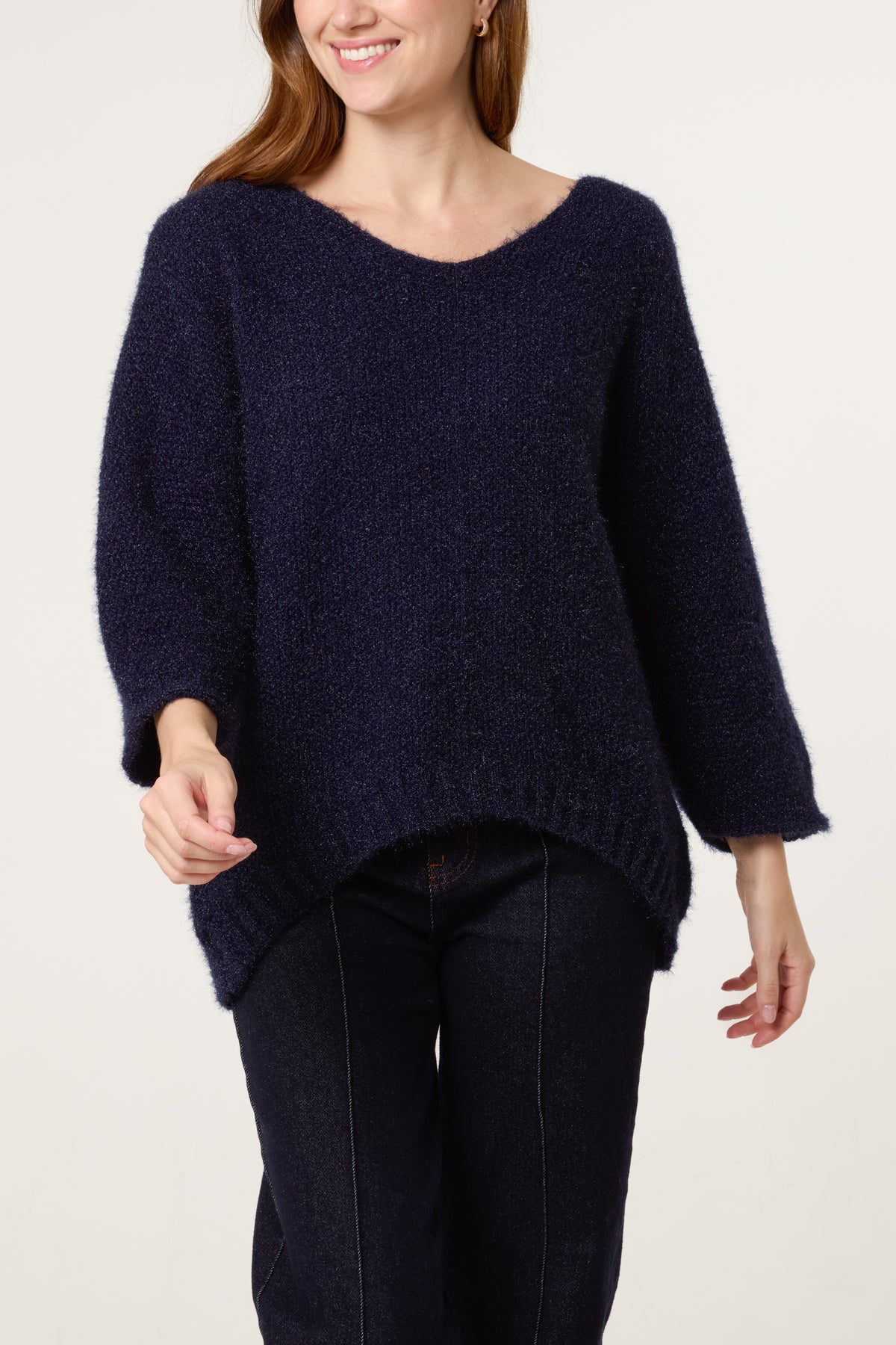 Fluffy V-Neck Exposed Seams Jumper
