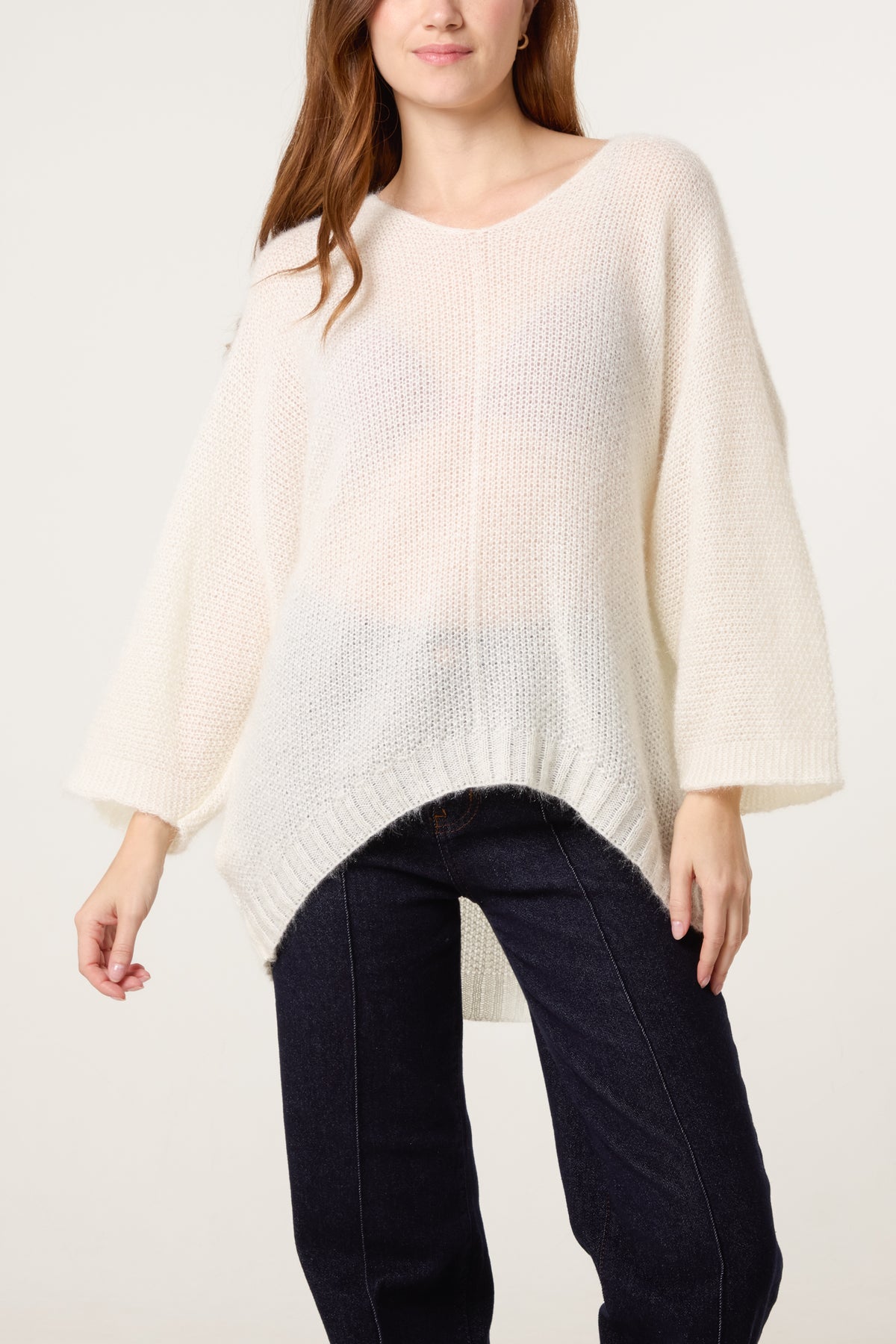 Fluffy V-Neck Exposed Seams Jumper