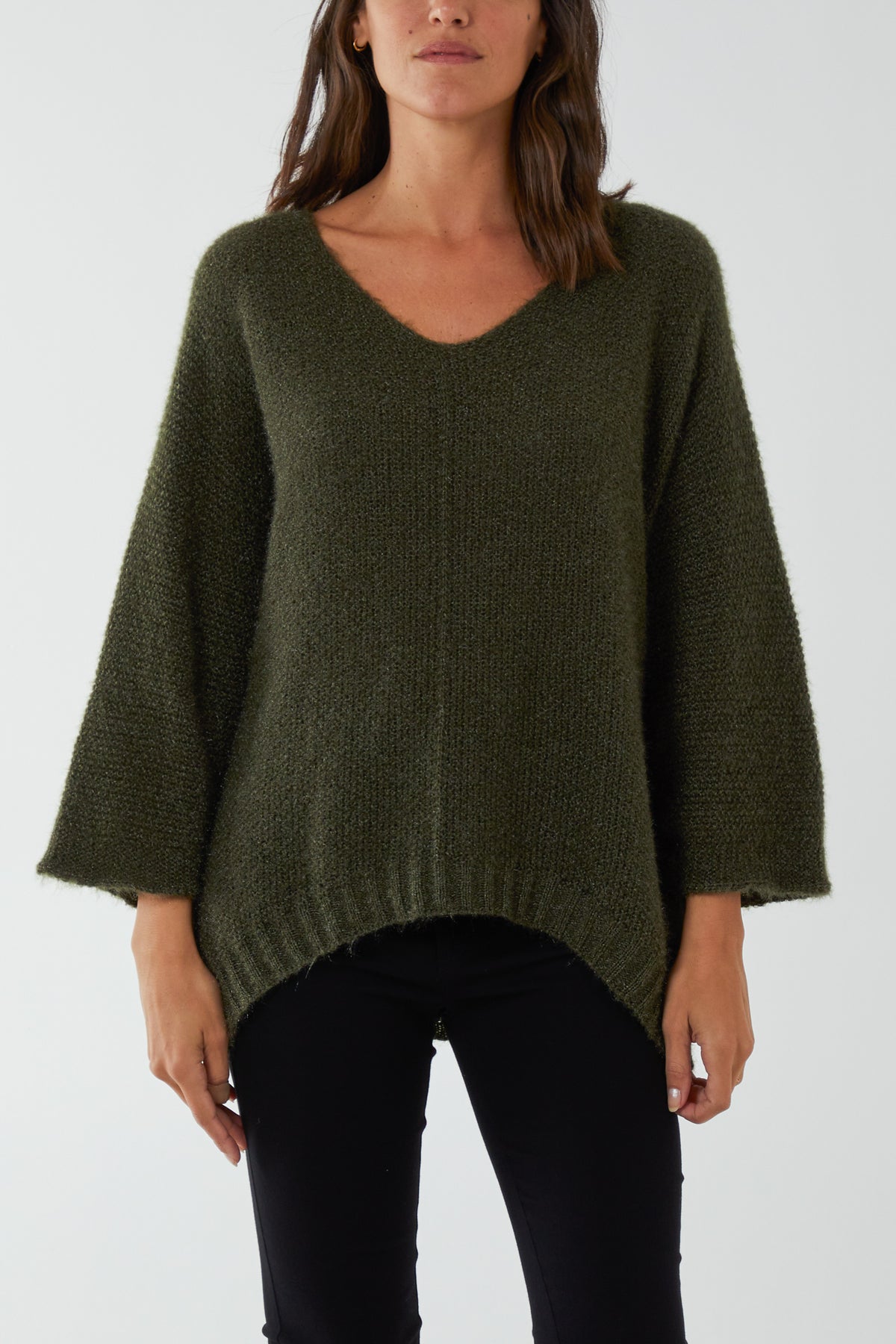 Fluffy V-Neck Exposed Seams Jumper